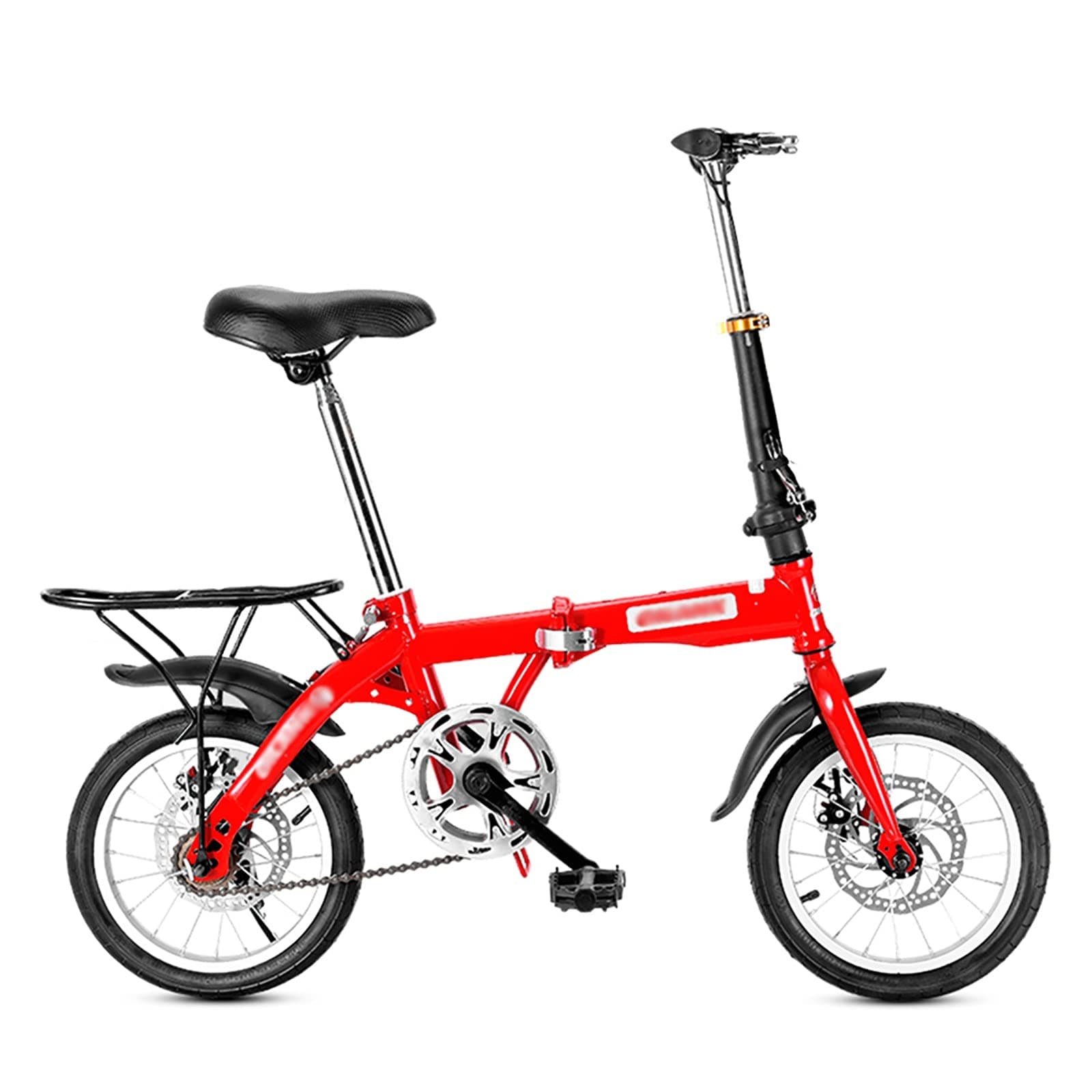 Yclty Mini Folding Bike City Bike for Adult, Lightweight Commute Bicycle with Dual Disc Brakes and Rear Rack for Men Women, Male Female Student Bike Boy’s Bike (Color : Red, Size : 14 inch)