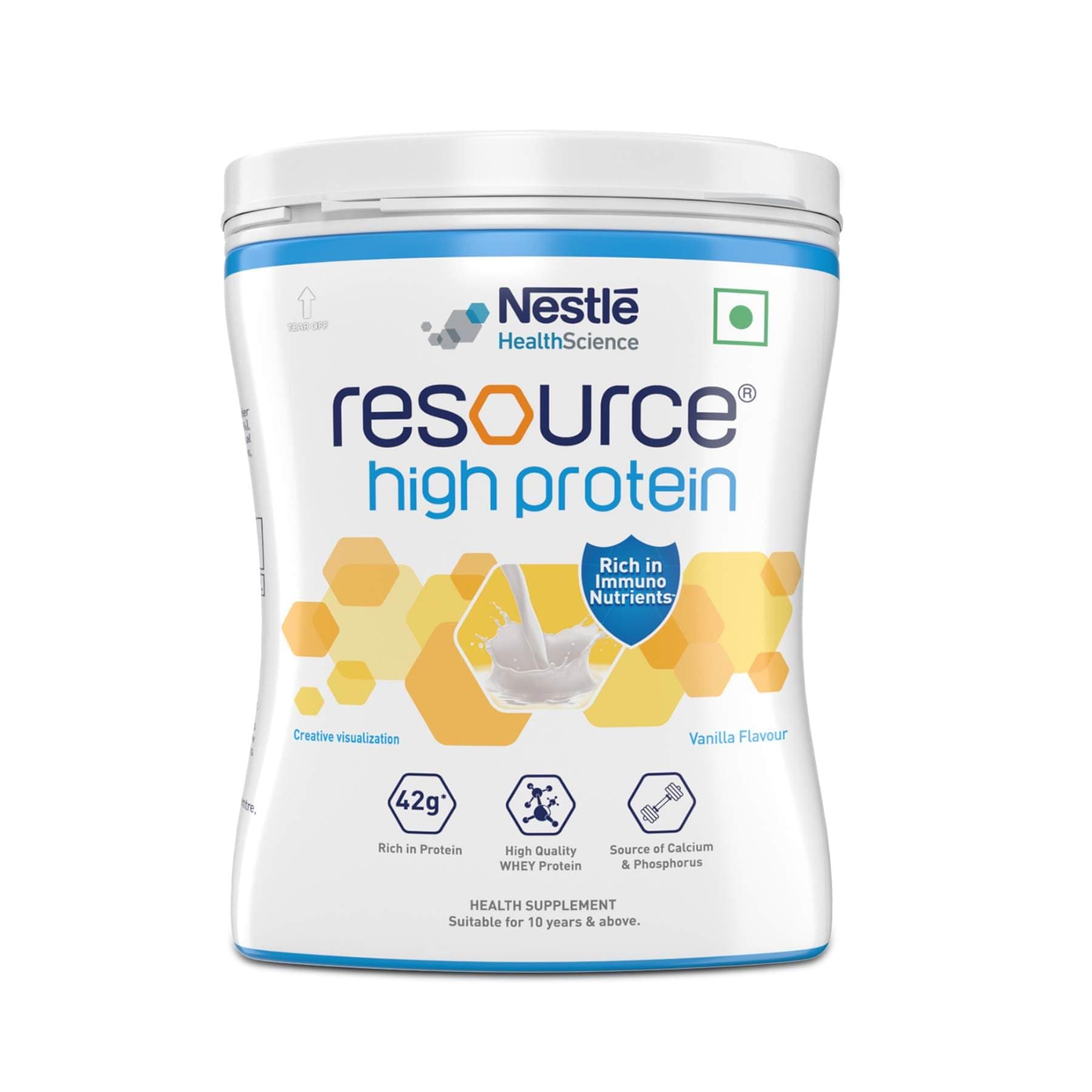 High Protein - Vanilla Flavour, Protein Powder, Contains Whey Protein, 42g Protein Per 100g, Now Rich In Immunonutrients, Strengthens Muscles & Immune System - 400g, Pet Jar Pack