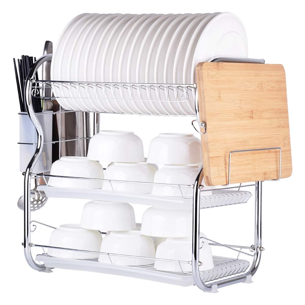 Galapara 3-Tier Dish Rack Dish Drainers Kitchen Supplies Storage Rack Draining Rack with Chopsticks/Knives/Cutting Board Holder Drainboard