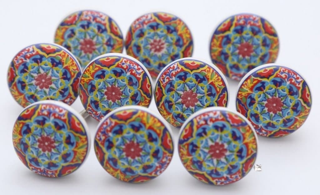 Indian Knobs Lot of 10 Colorful Ceramic Knobs Ceramic Door Knobs Kitchen Cabinet Drawer Pull Lot of 10