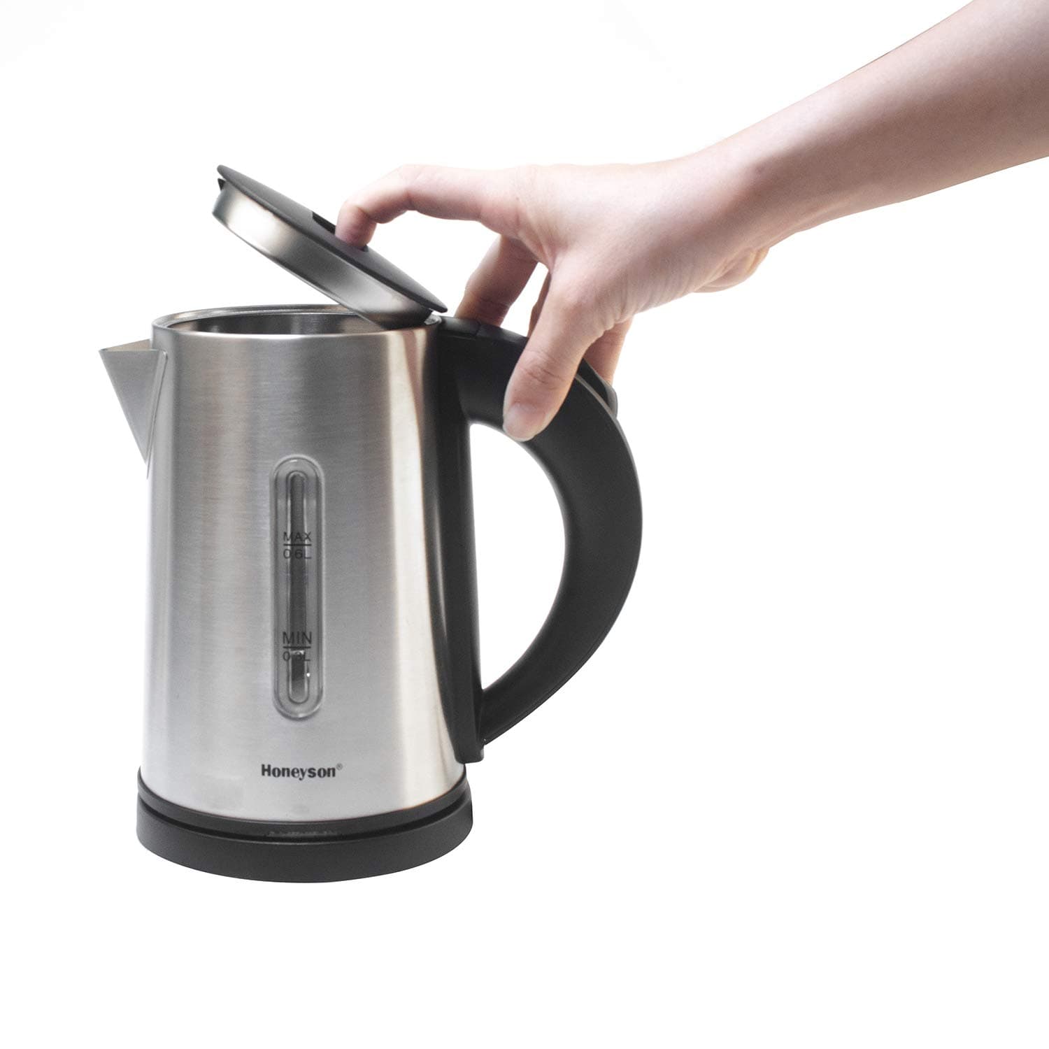 Honeyson Small Kettle for Elderly 0.6L Stainless Steel Electric Cordless Lightweight Low Wattage Water Boiler Jug
