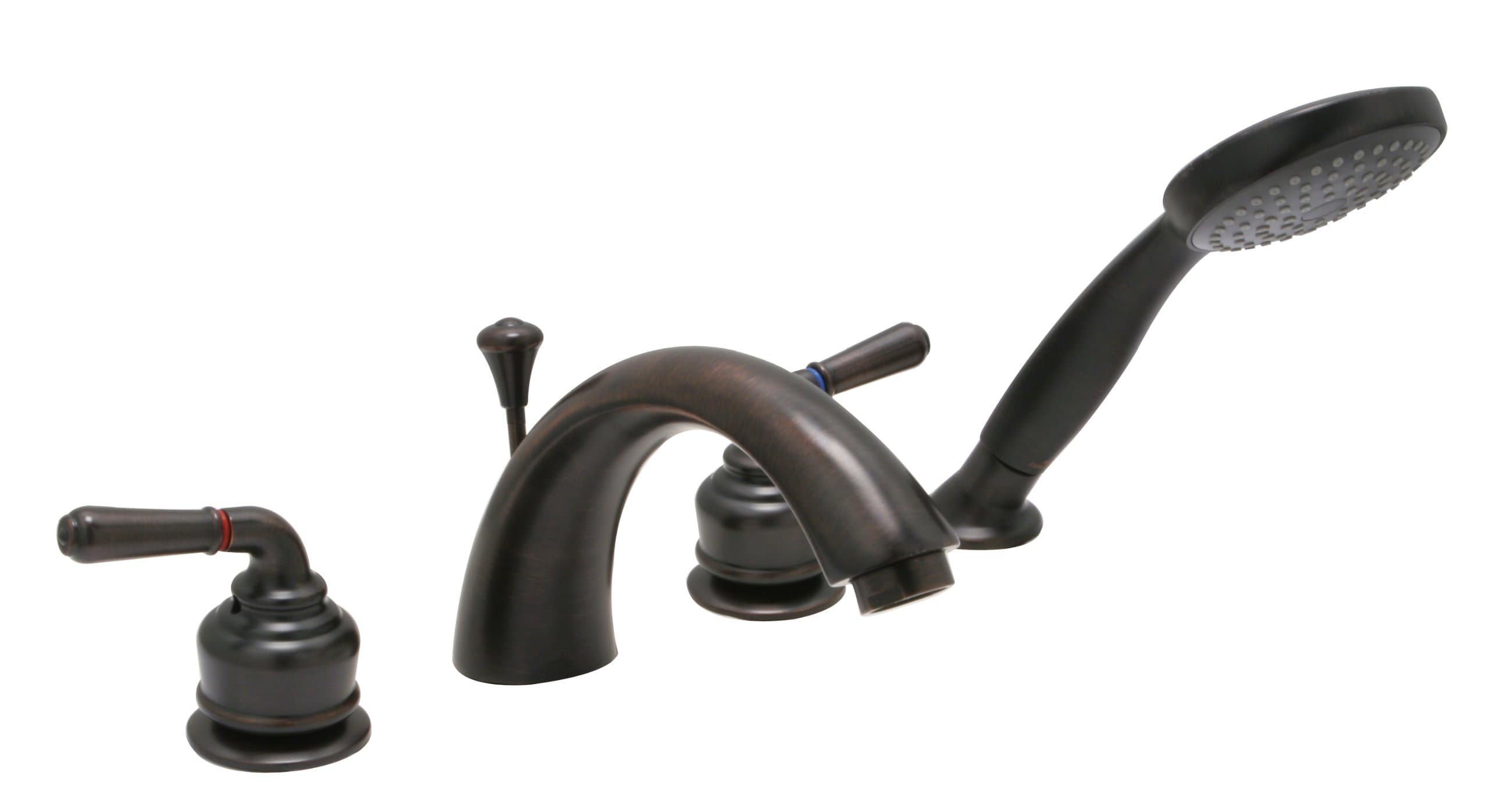 Huntington Brass63740-20 8-Inch - 16-Inch Builders 2-Handle Deck-Mount Roman Tub Faucet with Hand Shower, Antique Bronze