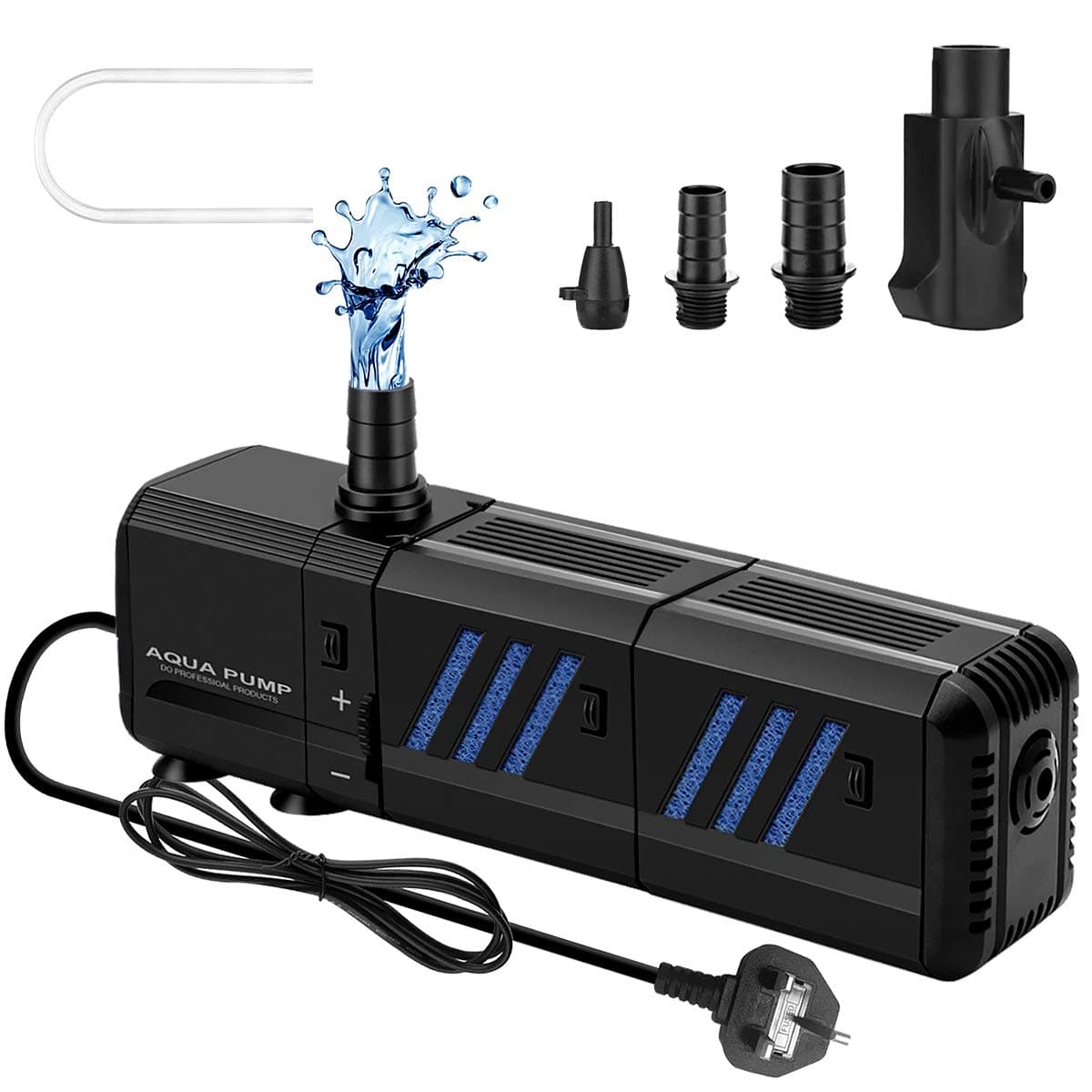 Achort Submersible Aquarium Filter Quite Fish Tank Filter 1500L/H 4-in-1 Pumping Filtering Oxygen Increasing Wave Making Adjustable Water Flow Detachable Filter Cartridge Immersible Pump