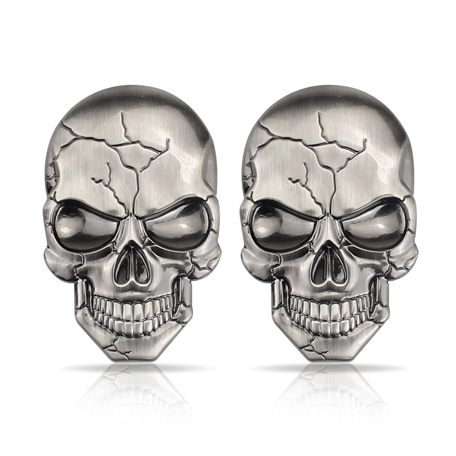 3D Metal Skull Car Stickers, Metal Car Sticker Skull Cars 3D Stickers Motorbike Stickers Emblem Badge Sticker Styling Decals for Car Motorcycle(2pcs) (Silver)