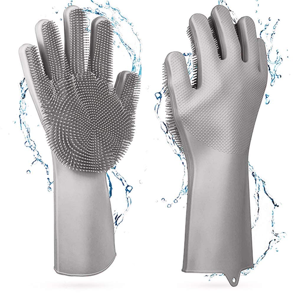 Magic SakSak Reusable Silicone Cleaning Gloves Dishwashing Scrubber ,Dish Wash Scrubbing Sponge Gloves with Bristles, Great for Washing Dish, Kitchen, Car, Bathroom, Pet Hair Care and More