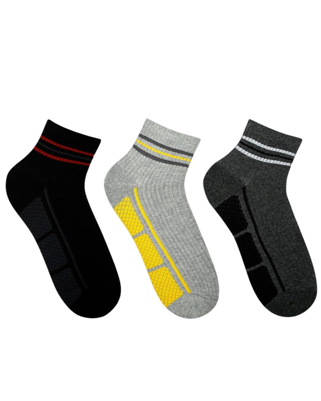 SocksXpress Men’s Cushioned Ankle-Length Socks | Pack of 3 Pairs | Black, L.Grey, D.Grey, Navy | Combed Cotton with Temperature-Regulating Soft Cushioning | Breathable & Daily Comfort Sports Socks