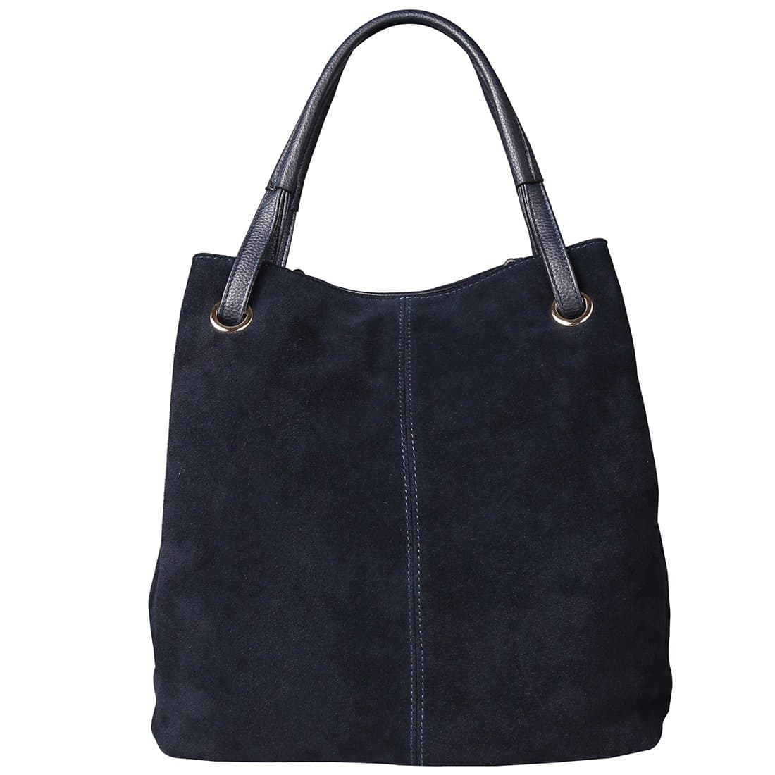 Women Real Split Suede Leather Tote Purse New Leisure Large Top-handle Bags Lady Casual Crossbody Shoulder Handbag (Navy Blue)