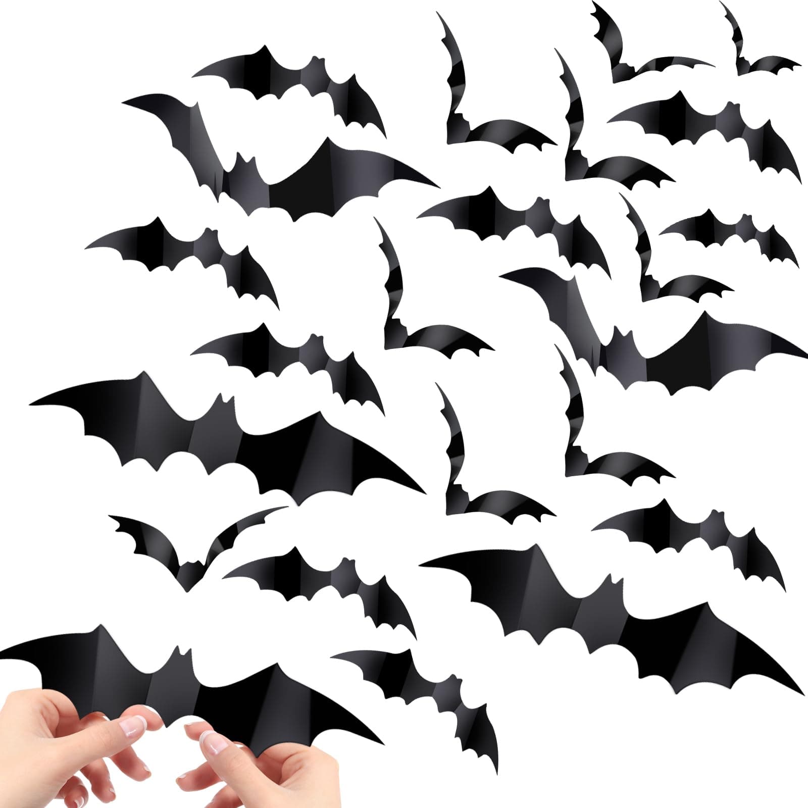 60PCS Bat Decor, Halloween Room Decor, 4 Different Sizes Realistic Waterproof PVC Black 3D Scary Bat Sticker for Home Decor Wall Decal Indoor Hallowmas Party Supplies, Black.