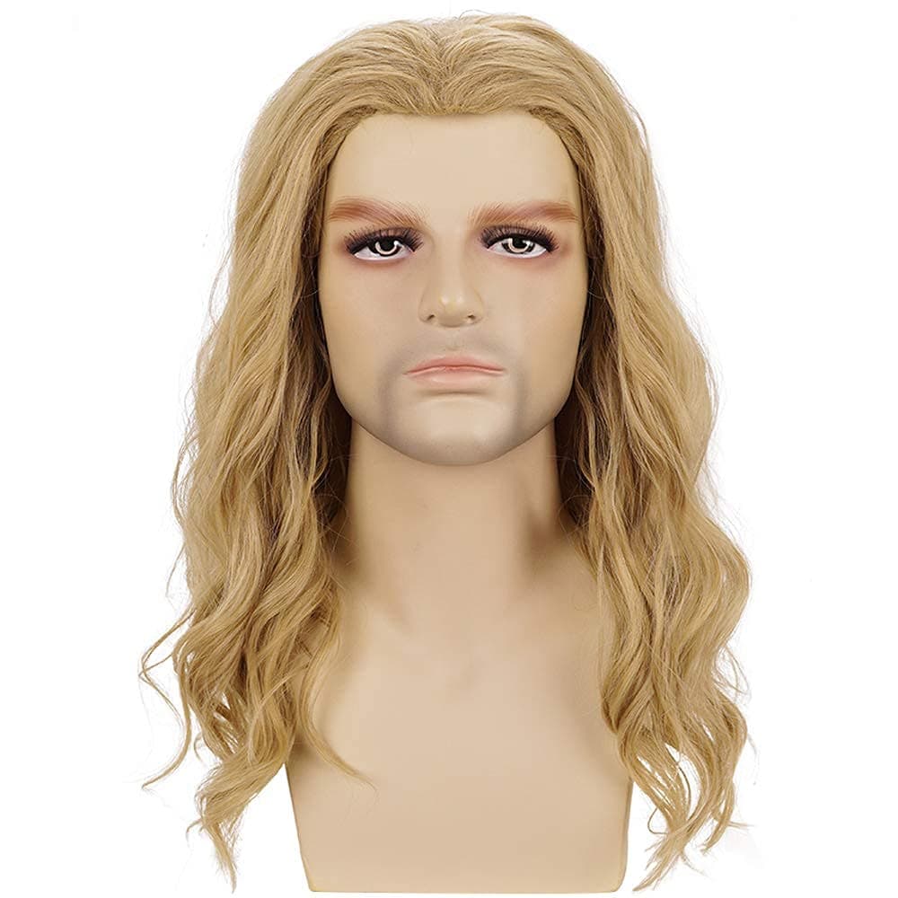 Adult Men Long Blonde Wavy Synthetic Hair Wig for Surperhero Cosplay Costume Halloween Party