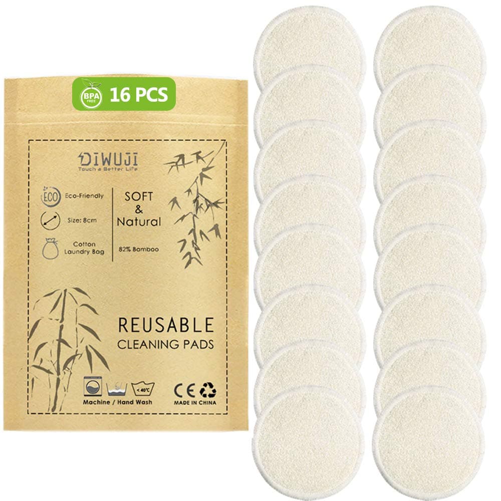 Reusable Bamboo Makeup Remover Pads, Organic Cotton Rounds Microfiber Face Cleansing Washable Eye Makeup, Super Soft And Absorption Wash Cloth Pads With Free Laundry Bag, 16 Pack/2 Layers/ 3.15inch