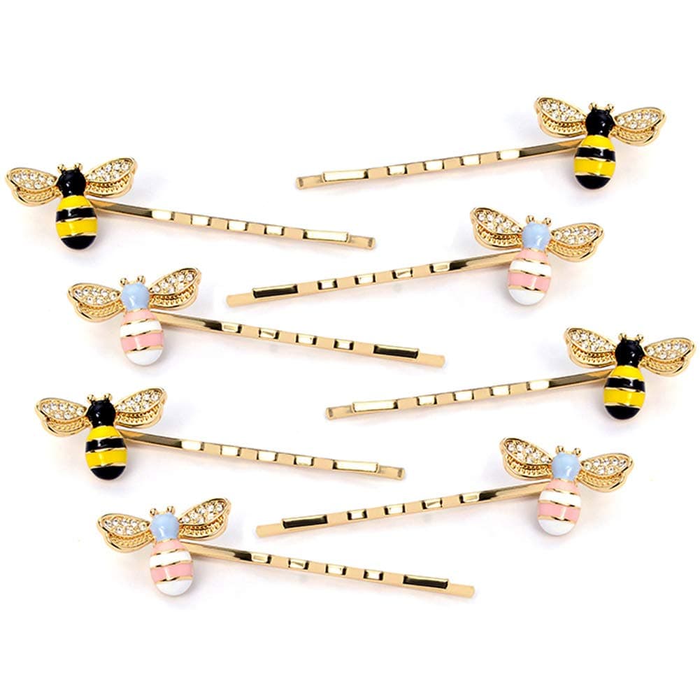 8Pcs Exquisite Alloy Crystal Bee Hairpin Side Clip Hair Accessories Honeybee Bobby Pins Wedding Party Bride Bridesmaid Hair Jewelry Accessories for Women Girls and Teen(2 Colors)