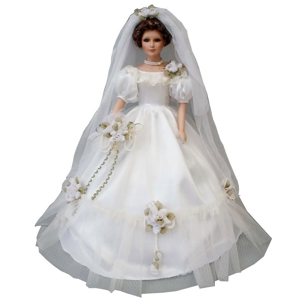 Cosette Spinning Music Collect Umbrella Dress Porcelain Bridal Wedding Prink Ivory Doll (White)