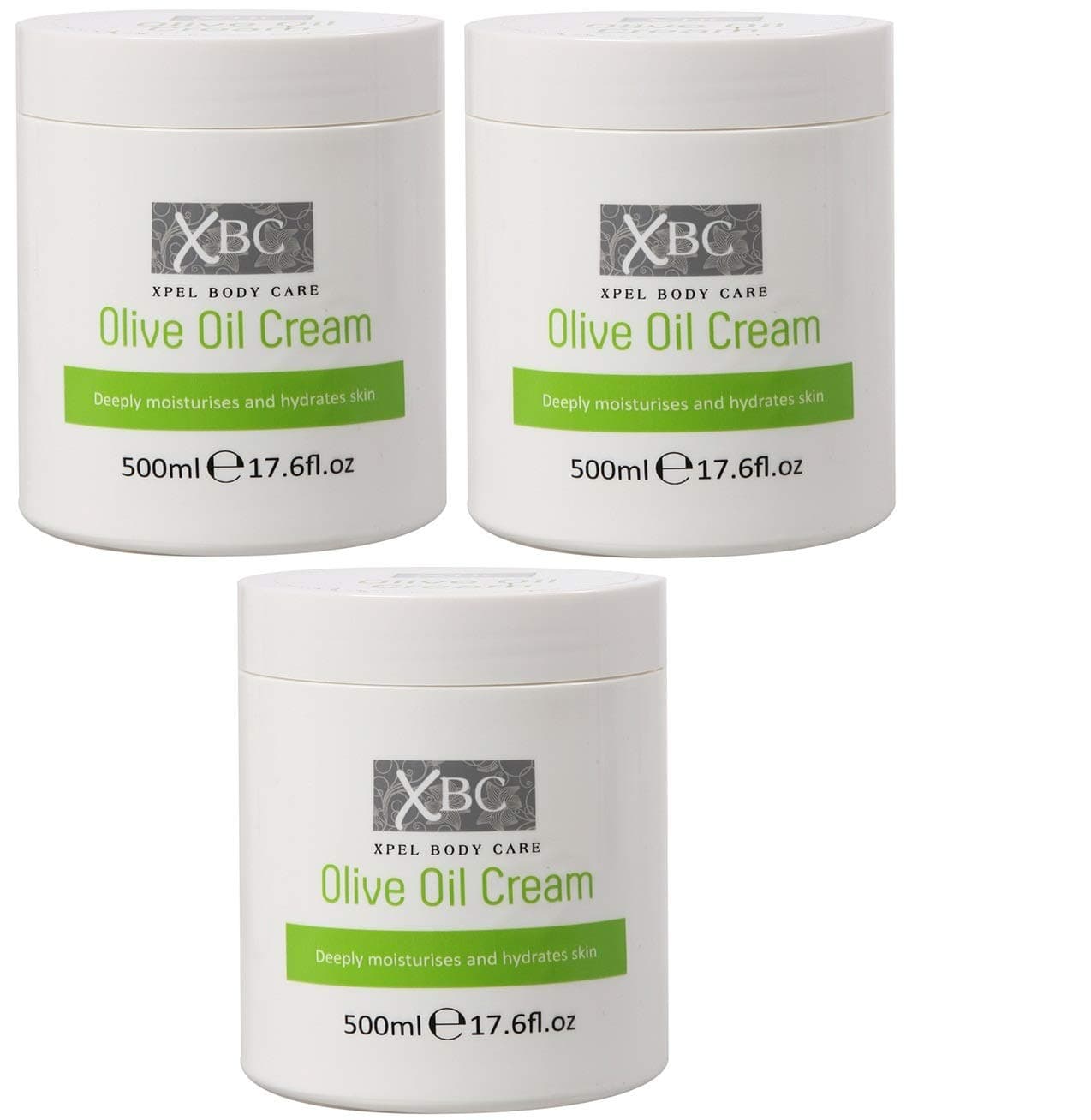 Xpel XBC Olive Oil Cream (3 x 500ml) Large Tub Deeply Moisturises and Hydrates