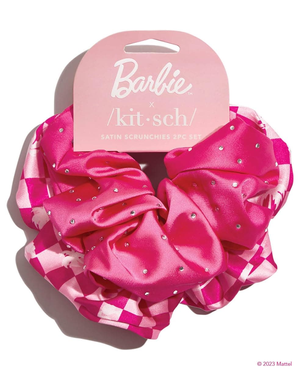 Barbie x Kitsch Satin Brunch Scrunchies - Softer Than Silk Hair Ties for Women & Girls | Stylish 2pc Set (Barbie Pink)