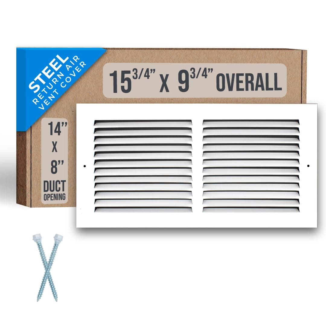 Fits 14x8 Duct Opening | Steel Return Air Grille by Handua | Vent Cover Grill for Sidewall and Ceiling | White | HVAC Cold Air Intake Grille | Outer Dimensions: 15.75"W X 9.75"