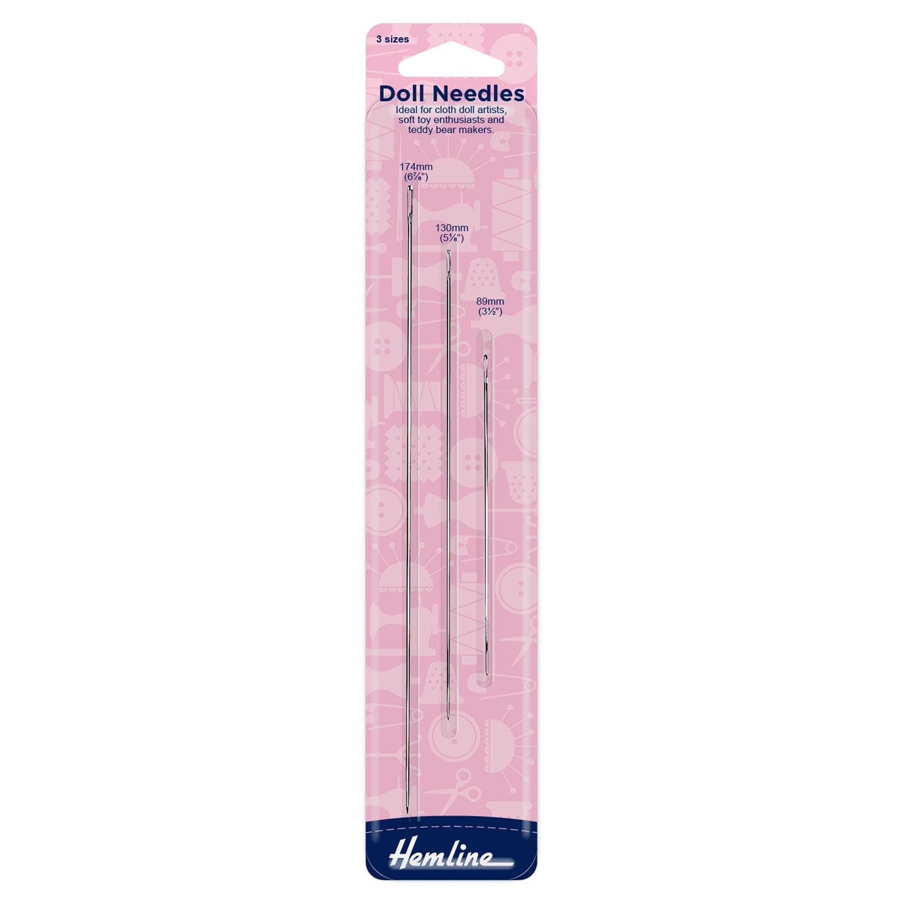 Hemline Hand Sewing Doll Needles, Pack of 3, Different Sizes