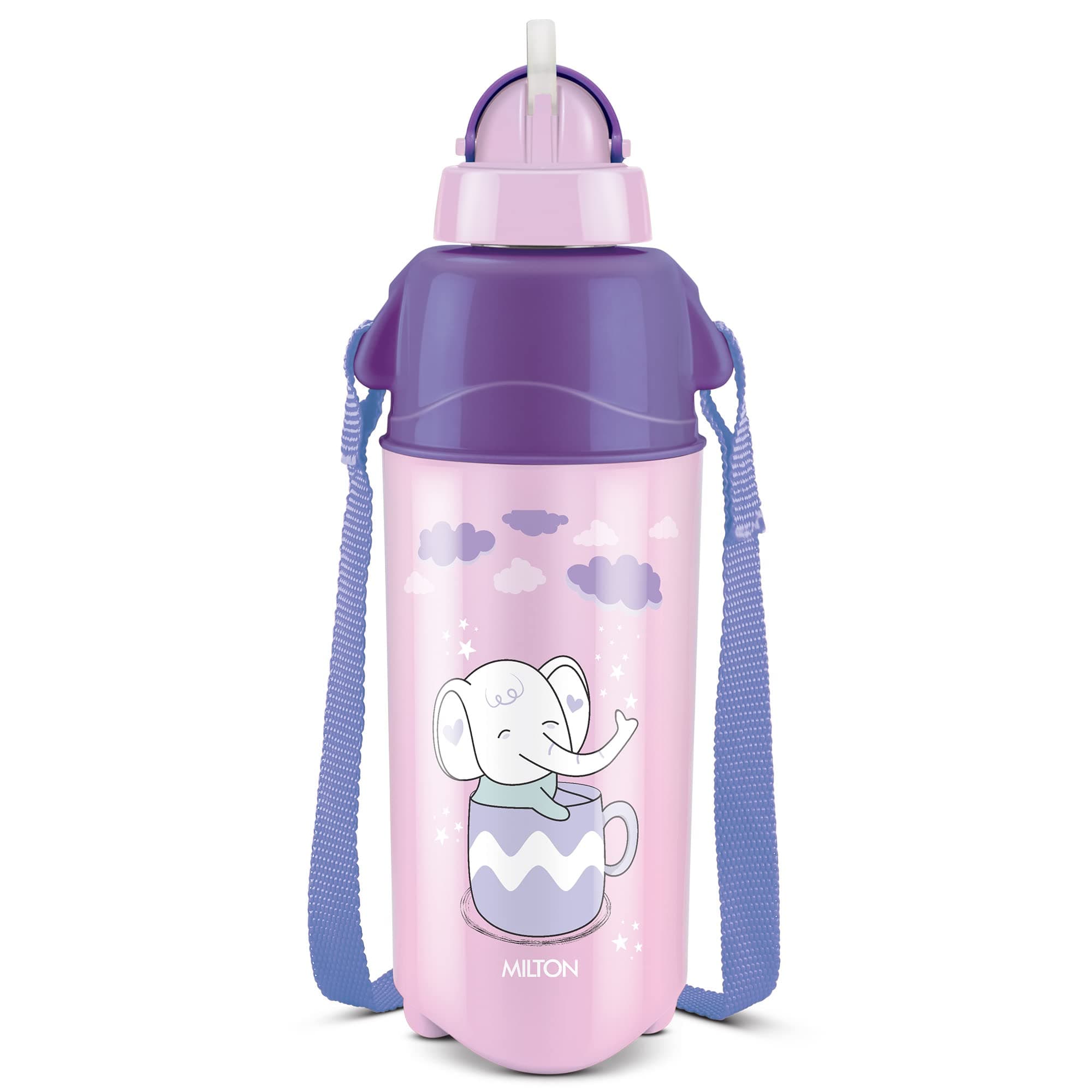 MILTON Kool Trendy 500 Plastic Insulated Water Bottle with Straw for Kids, 490 ml, Purple, School Bottle, Picnic Bottle, Sipper Bottle, Leak Proof, BPA Free | Food Grade | Easy to Carry (Pack of 1)