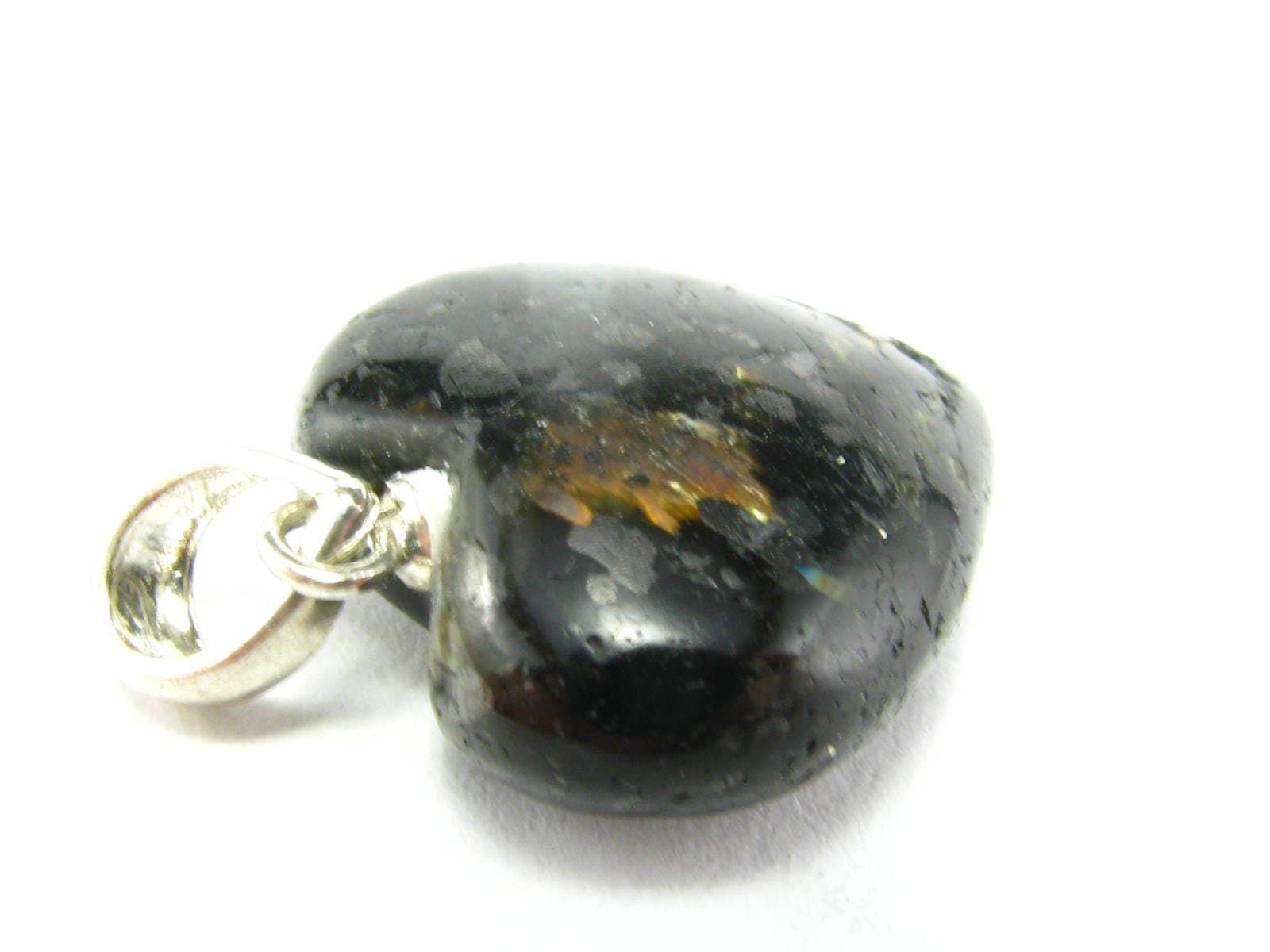 Nuumite Nuummite Heart Sterling Silver Pendant From Greenland - 0.8"