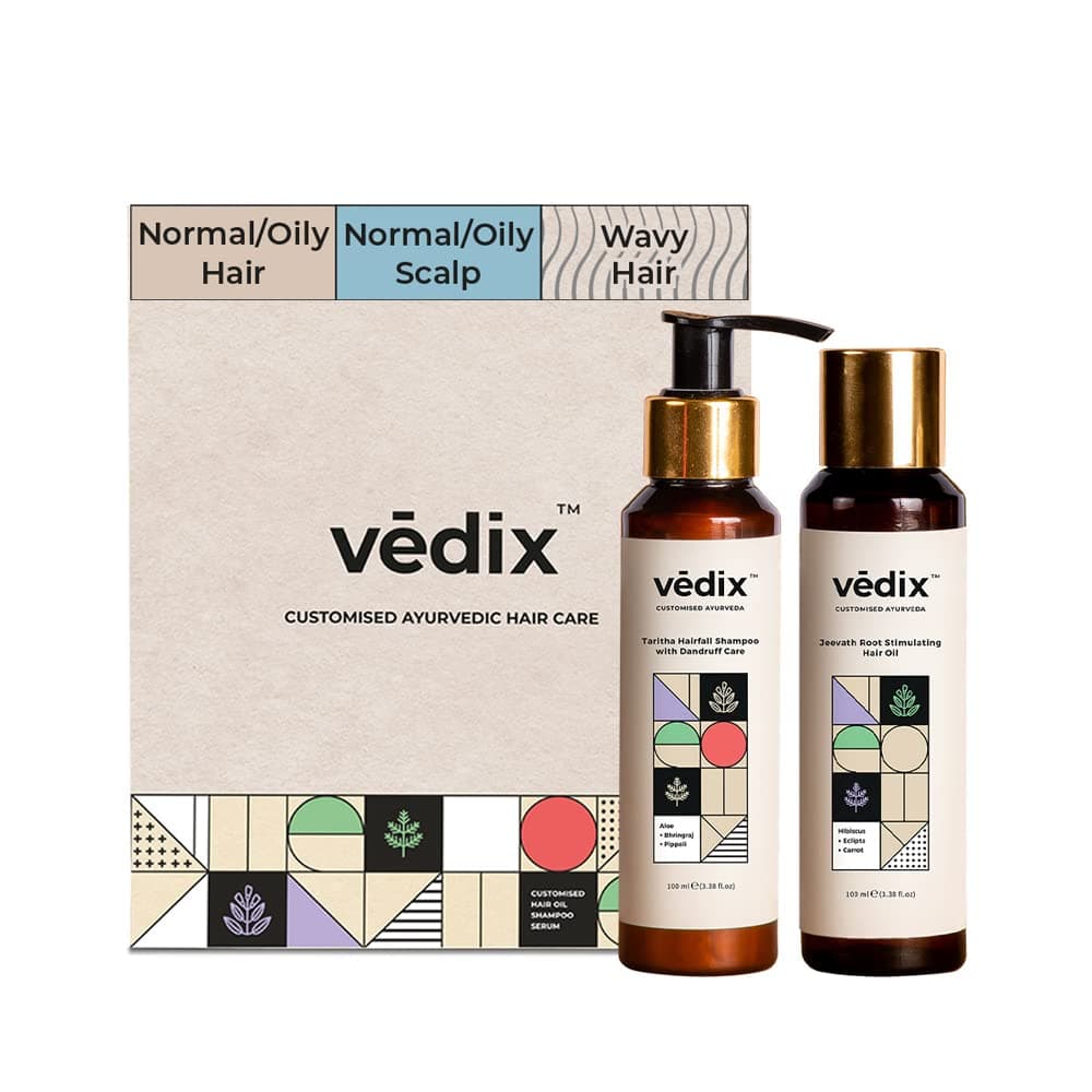 Vedix Ayurvedic Hair Care Combo Pack, Customized Hair Oil for Dandruff and Anti Dandruff Shampoo, for Normal/Oily Hair with Normal-Oily Scalp & Curly - Wavy Hair - 200 ml