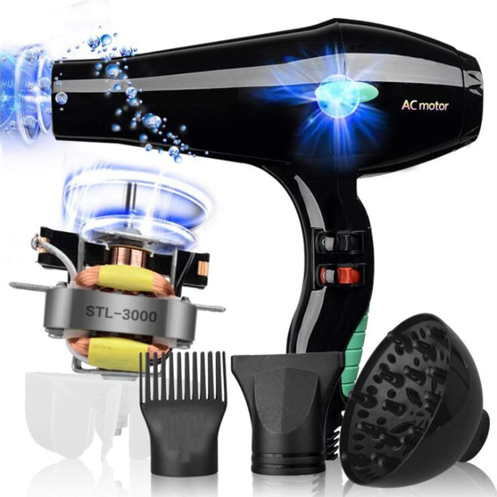 3000W Salon Hair Dryer Professional Negative Ion Blow Dryers,2 Speed 3 Heat Settings,with Collecting Nozzle+Diffuser+Comb,Constant Temperature Hair Care,for Hair Salon ,Unisex, UK Plug