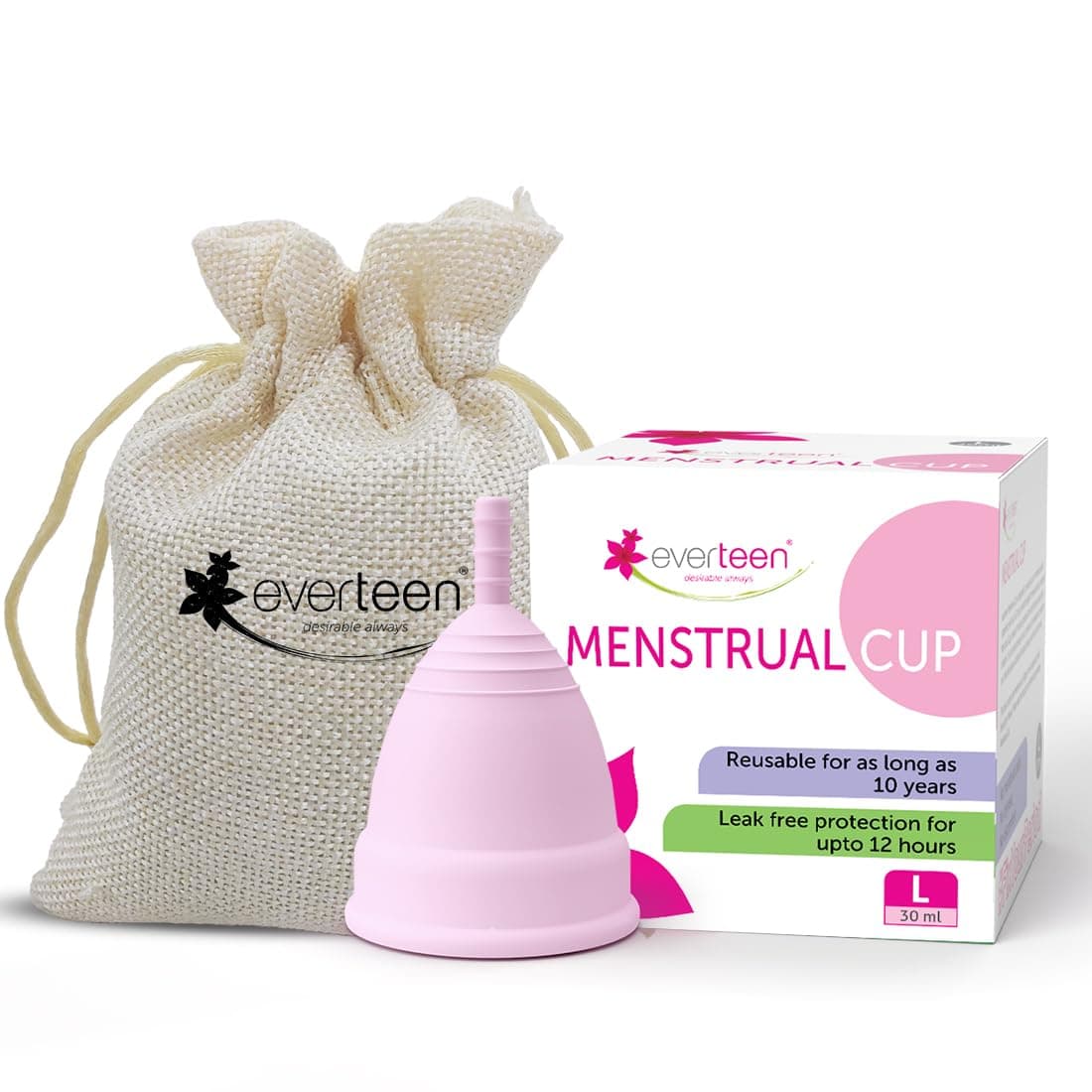 Menstrual Cup for Women- 1pc (Large, 30ml) with storage pouch- 12 hours Leak-Proof Protection. Have period with no smell, no discomfort.