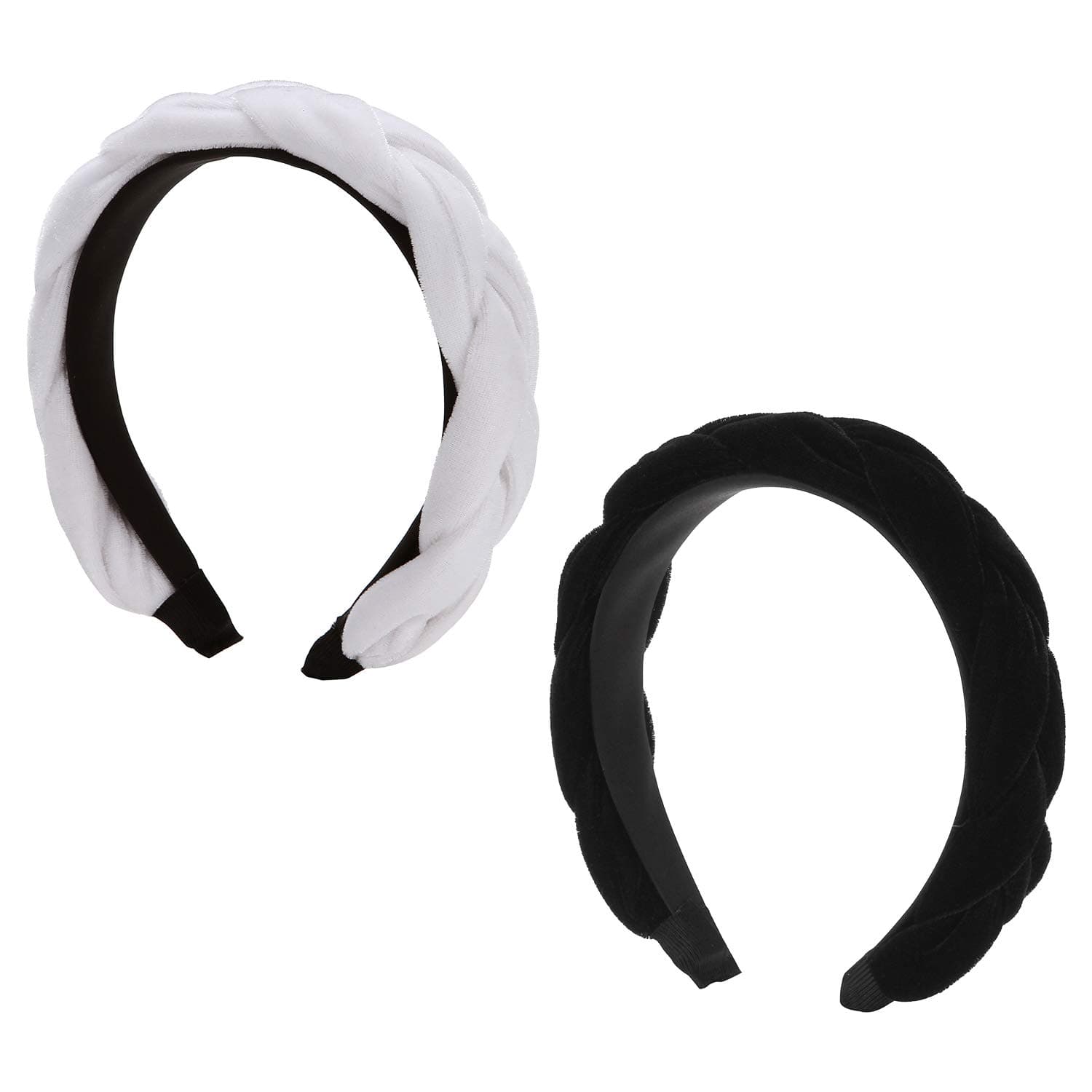 Folora 2pcs 90s Velvet Braided Knot Padded Spanish Vintage Style Headband for Women Girls