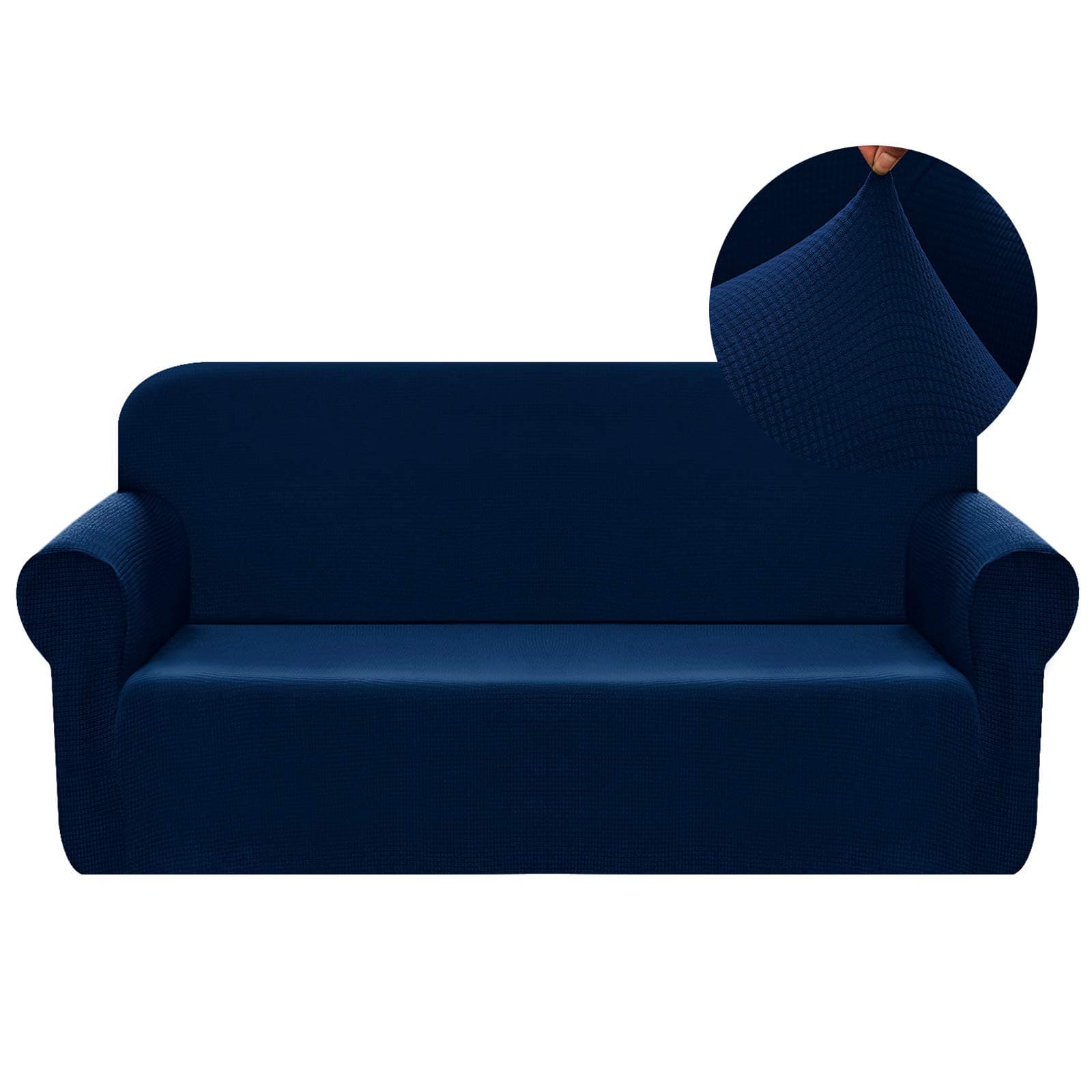 Chelzen Stretch Sofa Covers 1-Piece Polyester Spandex Fabric Living Room Couch Slipcovers (Medium, Navy Blue)