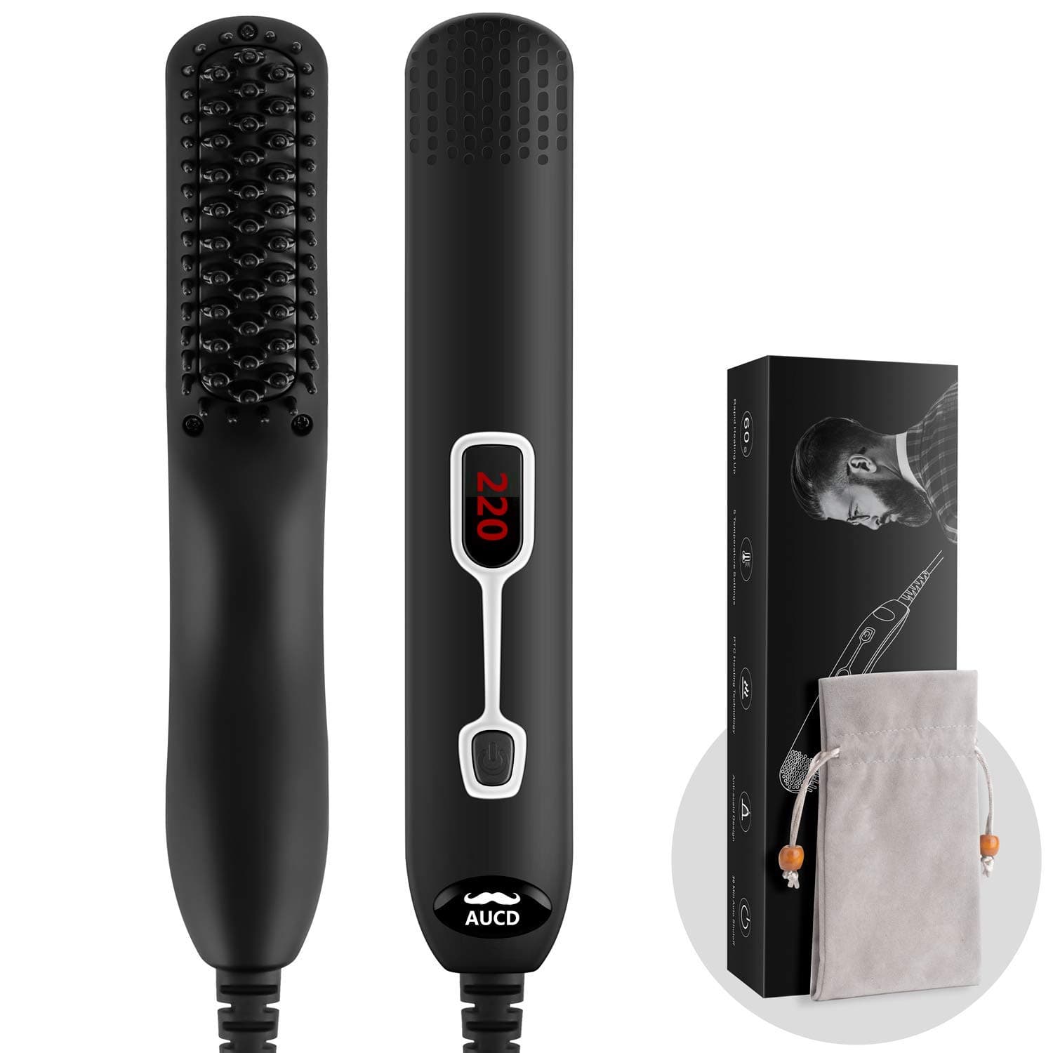 NEOUZA Beard Straightener Hair Comb for Men - Upgraded Professional Electric Mens Beard Straightening Heated Brush Portable Anti-scald 6 Adjustable Temperatures & LCD Display 2022 Upgraded Version