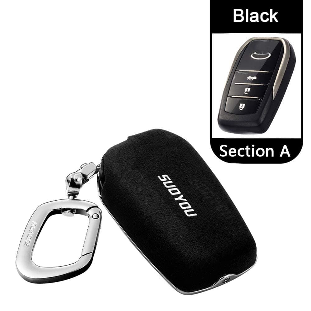 Cover Key Fob Case Protector Genuine Leather+ Galvanized Alloy for Toyota Chr C-hr Land Cruiser 200 Avensis Auris Corolla(A-Black)
