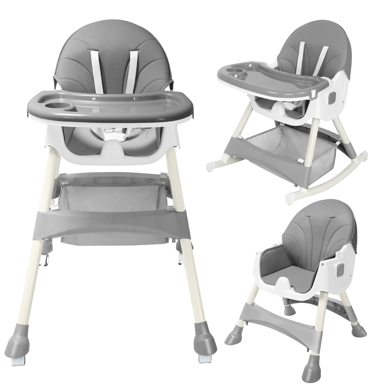 HARPPA Convertible 4-in-1 Baby High Chair for Toddlers with Removable Tray, Wheels & Safety Belt (Gray)