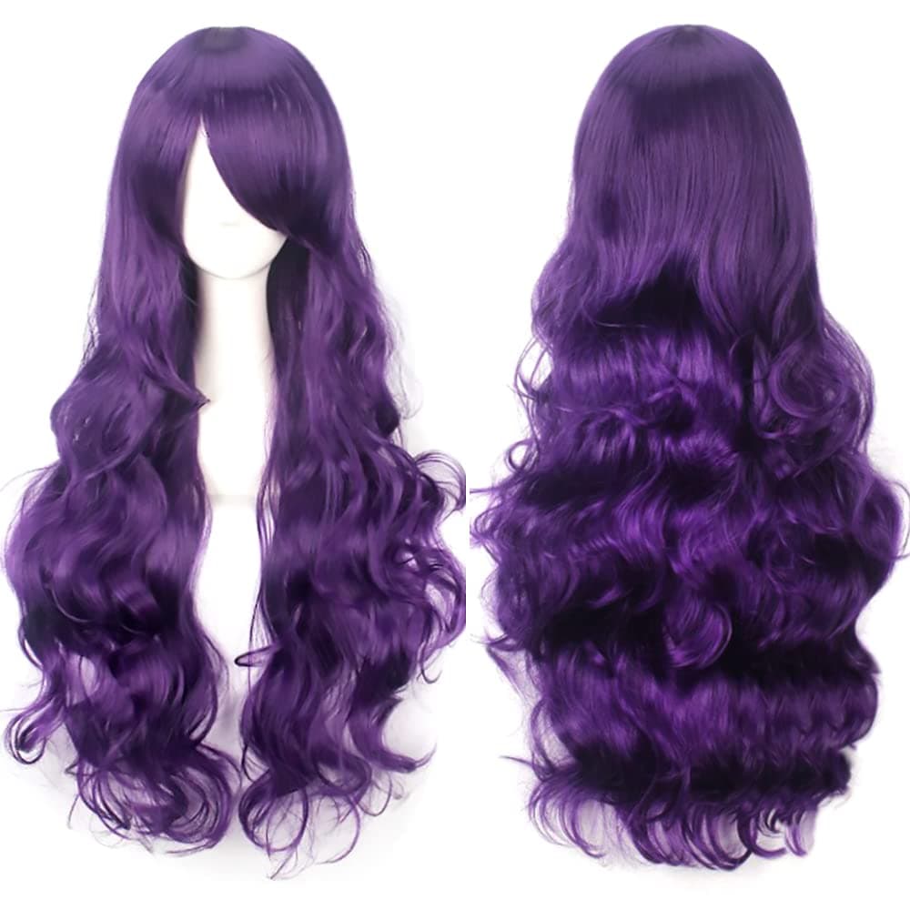 ColorfulPanda 32inch 80cm purple Wig Long Curly Wavy Dark purple Wigs for Women Ladies Cosplay Party Halloween Costume Heat Resistant Synthetic Wig