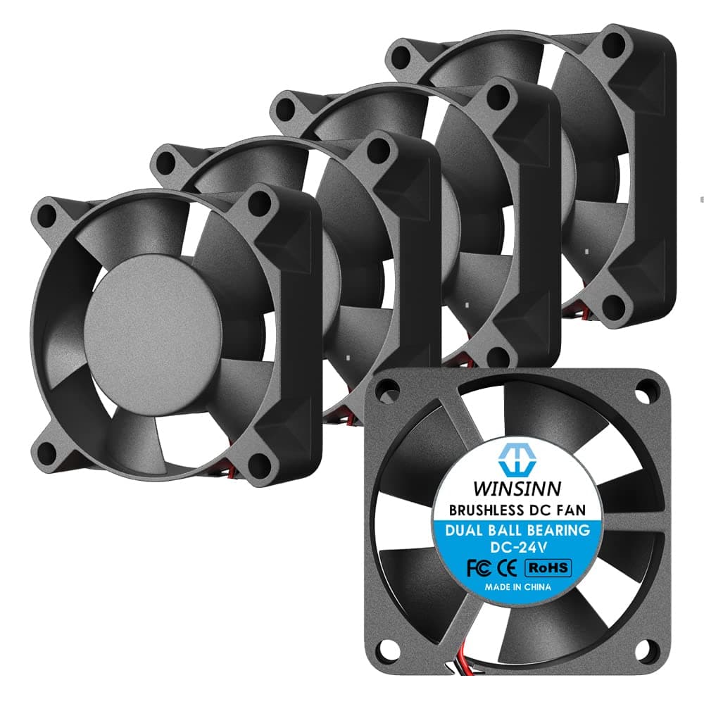 WINSINN 30mm Fan 24V Dual Ball Bearing DC Brushless Quiet Cooling 3010 30x10mm for 3D Printer Extruder Hotend V6 V5 CPU Arduino - 2Pin 0.1A 1.2W 9000+-5% RPM (Pack of 5Pcs)