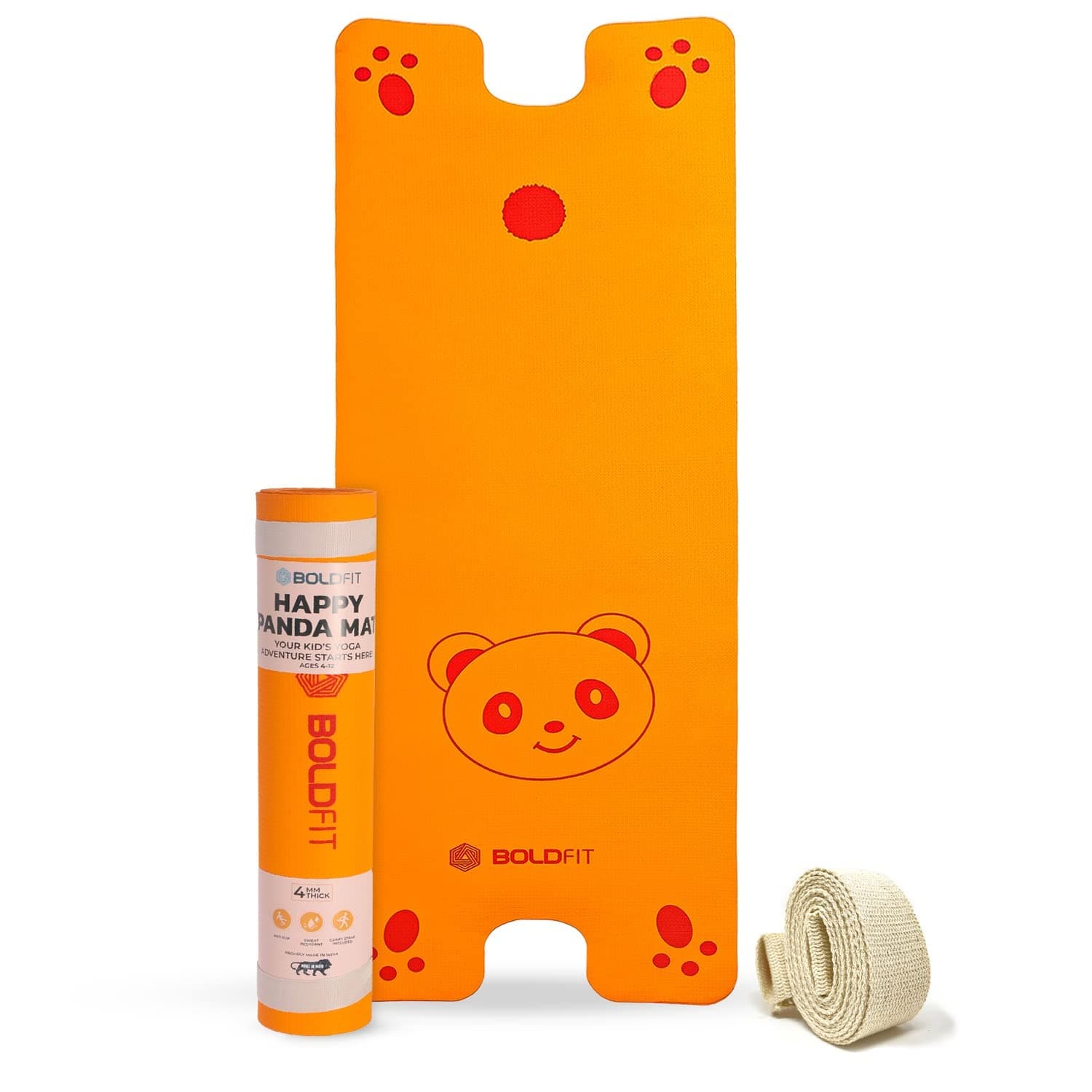 Boldfit Yoga Mats For Kids yoga mat for Children Exercise mat for home workout gym mat For Kids Anti Slip Yoga mat 4mm Workout mat For Kids Yoga mate Exercise mats for workout at home - Orange