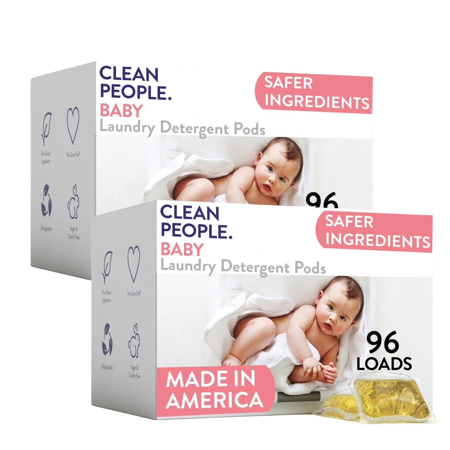 Clean People Laundry Washing Capsules - Plant-Based, Hypoallergenic Laundry Capsules - Ultra Concentrated, Plastic Free, Recyclable Packaging, Stain Fighting - Baby (Unscented), 192 Pack