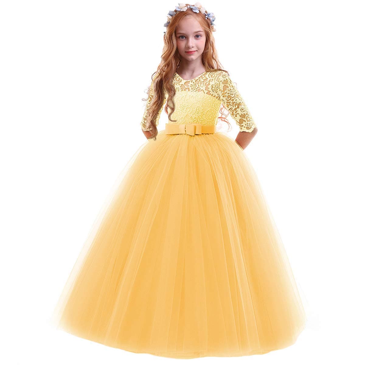 OwlFayFlower Girl Lace Dress for Kids Wedding Bridesmaid Pageant Party Prom Formal Ball Gown Princess Puffy Tulle Dresses