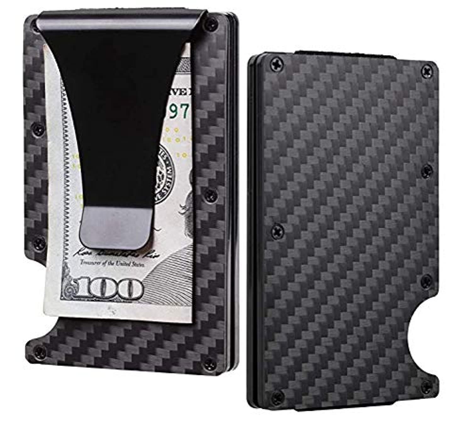 Santo Carbon Fiber Slim Minimalist Front Pocket Wallet Credit Card Case Holder RFID Blocking 7Mm Thin Metal Mini Money Clip Anti-chief Card Wallet (Carbon Fiber Black)