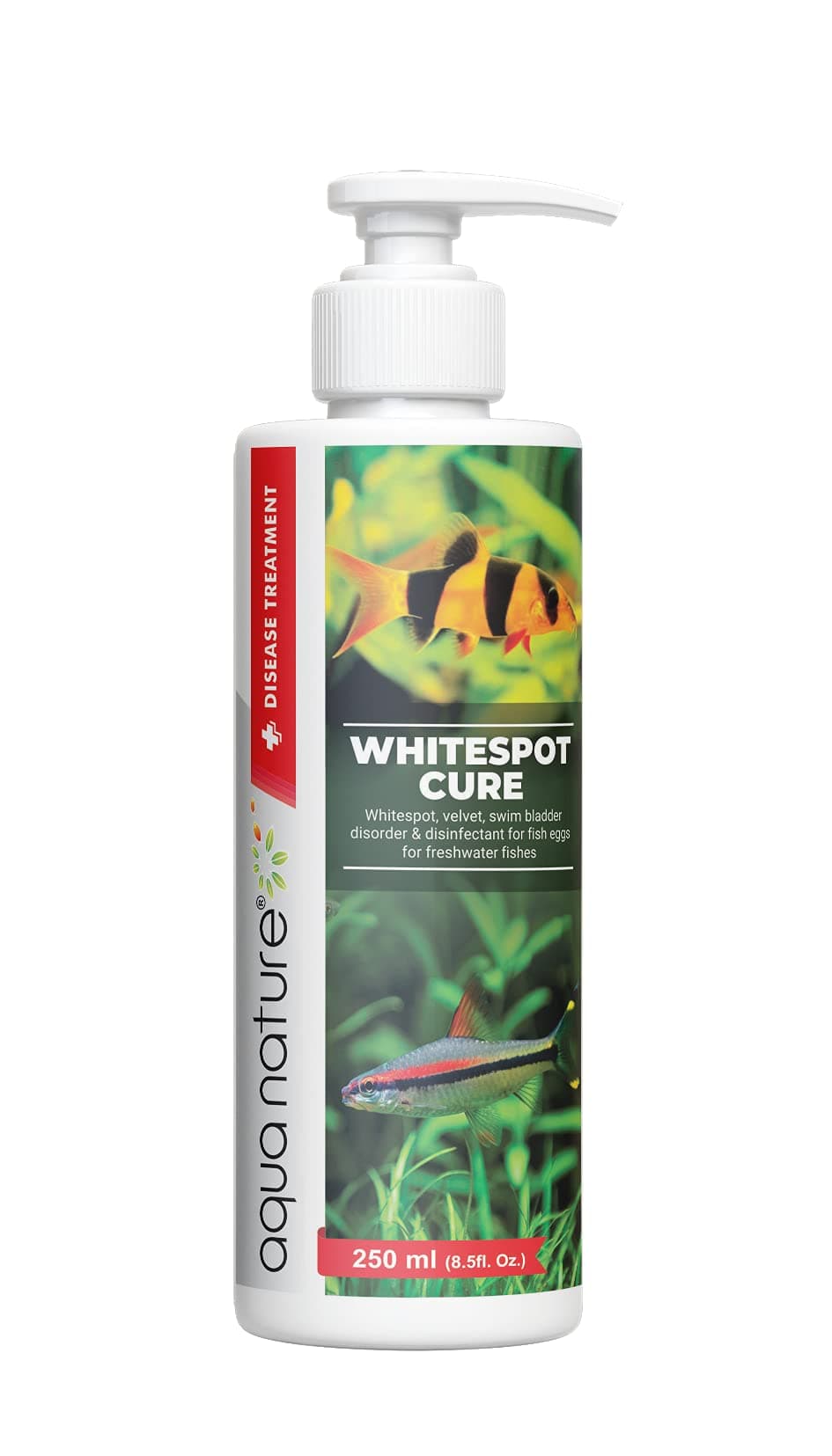 aqua nature Aquarium Medicine WhiteSpot Cure Special (White spot Velvet,Swim Bladder Disorder & Disinfectant for Fish Eggs for Fresh Water Aquarium) 250ml/8.5oz