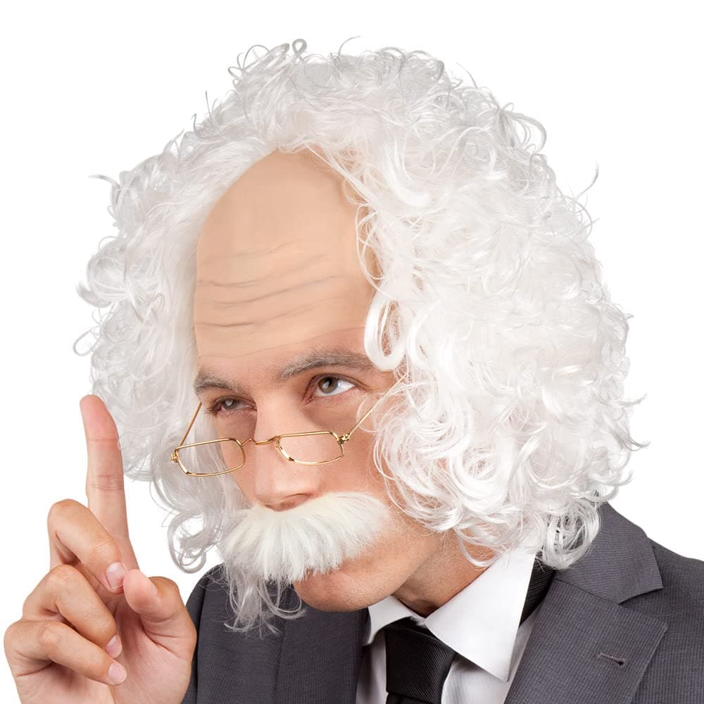 Boland Albert Einstein Wig Set – White Curly Hair Costume Accessory for Adults, Perfect for Scientist and Professor Fancy Dress, Halloween, and Cosplay Events