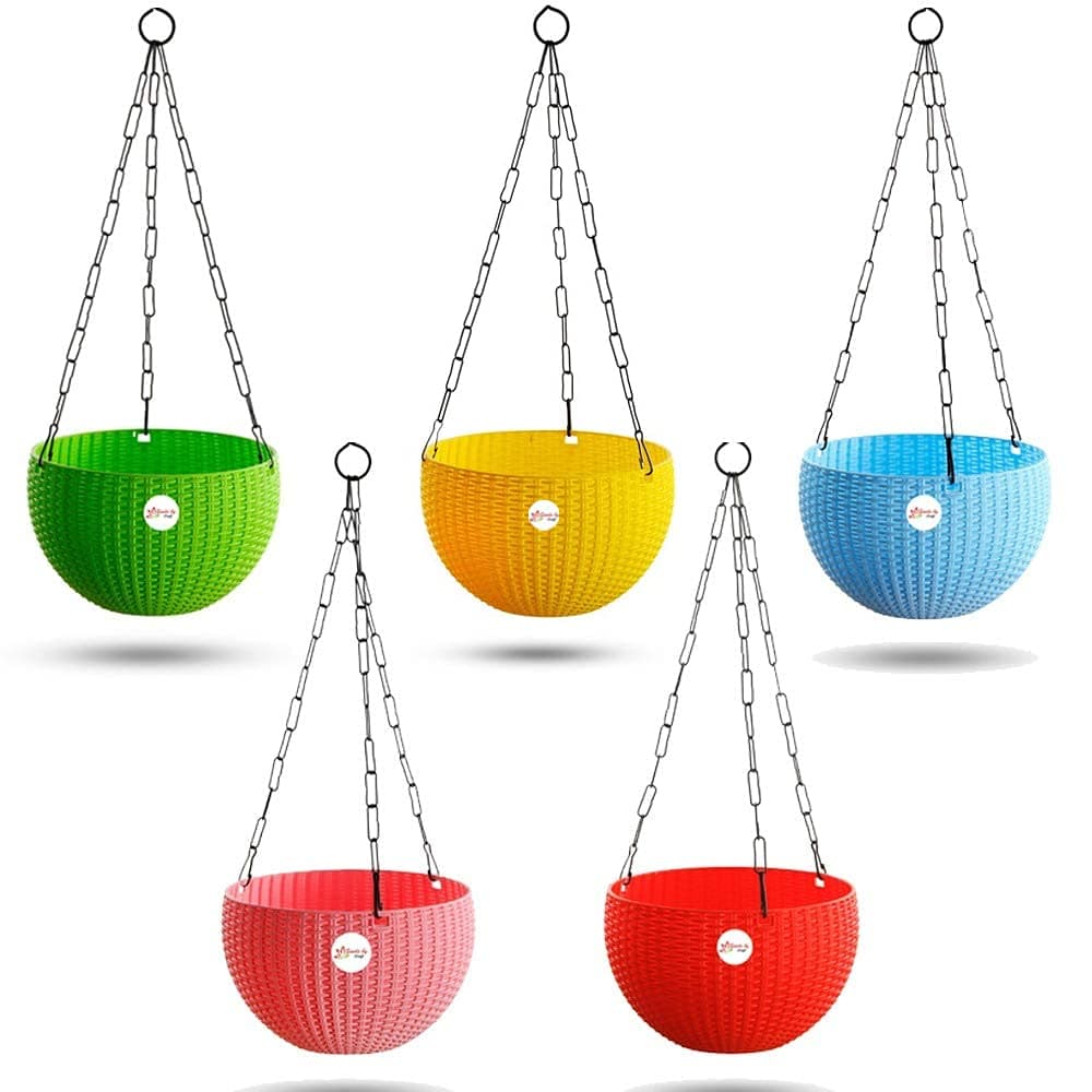 Kraft Seeds by 10CLUB Euro Hanging Planters - 5 Pcs (7 Inch, Multicolor) | Decorative Hanging Pots for House Plants | Hanging Pots for Home & Balcony Garden | Hooked Hanging Pots for Home Garden