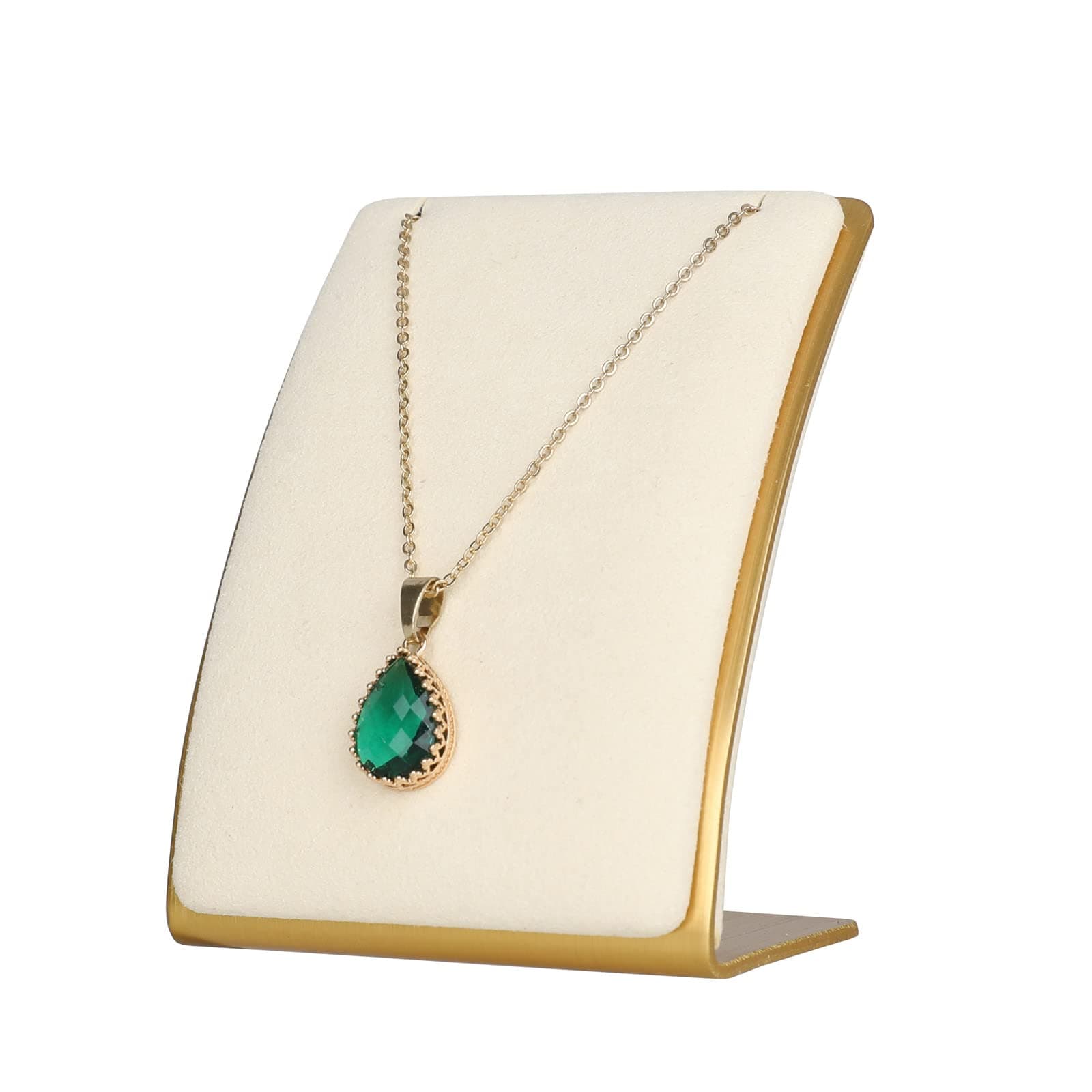 GemeShou Beige Necklace display stand, Velvet Jewelry necklace display holder for selling, small metal earring neck storage organizer, online jewelry photography props【Beige】