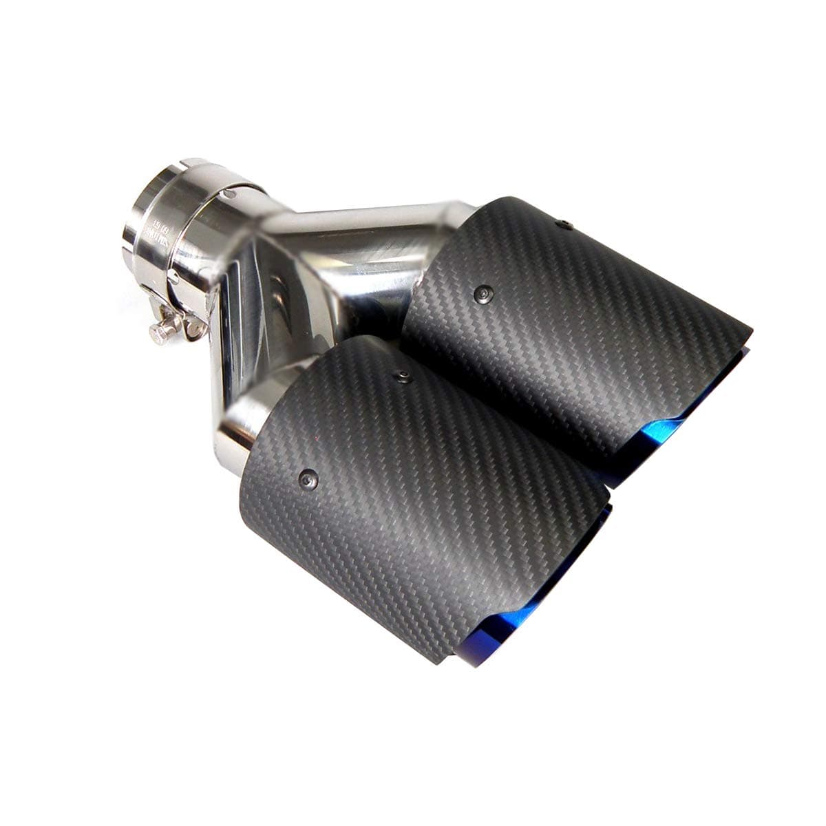 Twin Tips Carbon Fiber Exhaust Pipe with Blue Burnt Stainless Steel Dual-outlet Tailpipe (Matte Carbon Fiber,inlet 57mm)