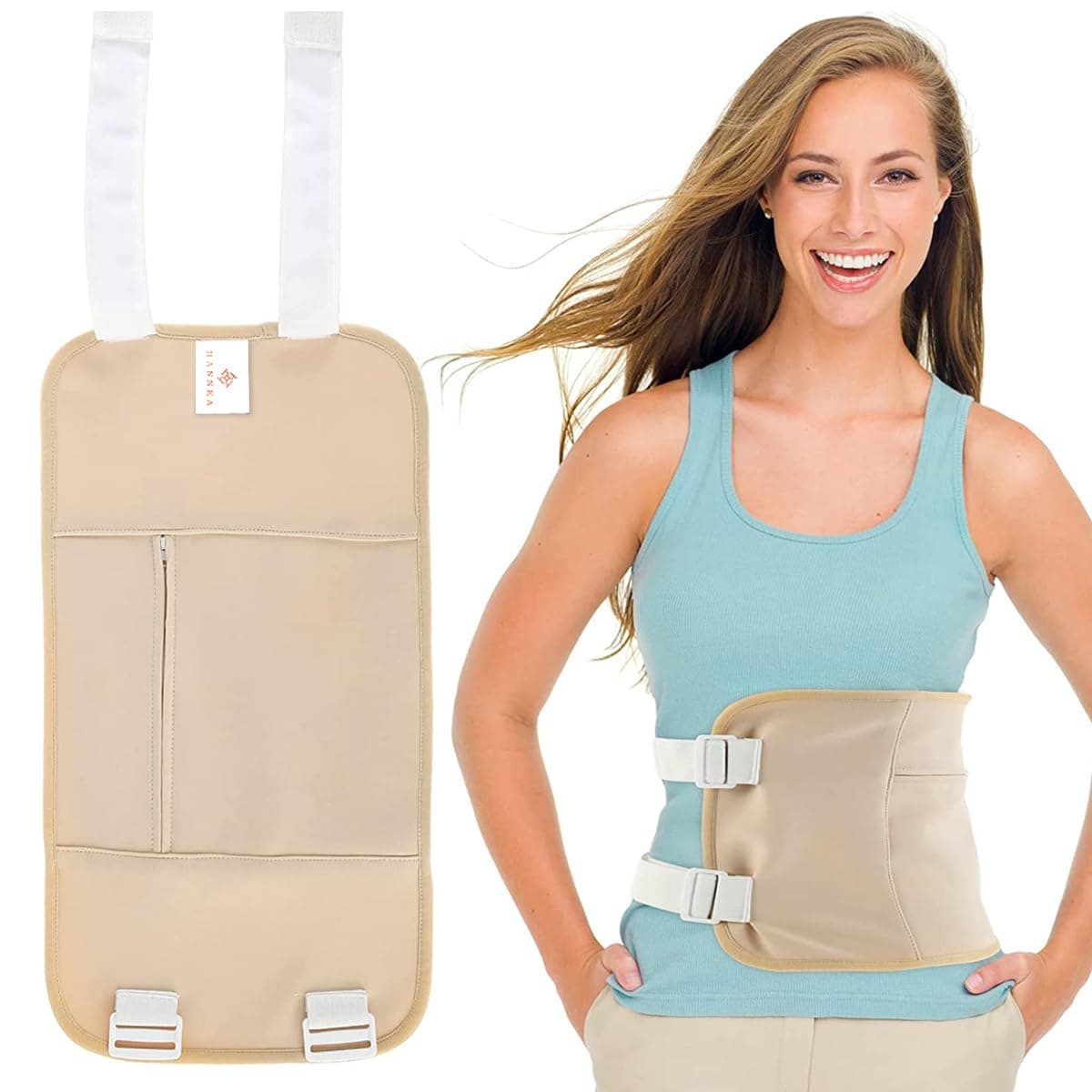 Castor Oil Pack, Oil Pack Wrap for Liver Detox, Reusable & Highly Absorbent Caster Oil Packs Cotton Flannel with Elastic Strap, Khaki