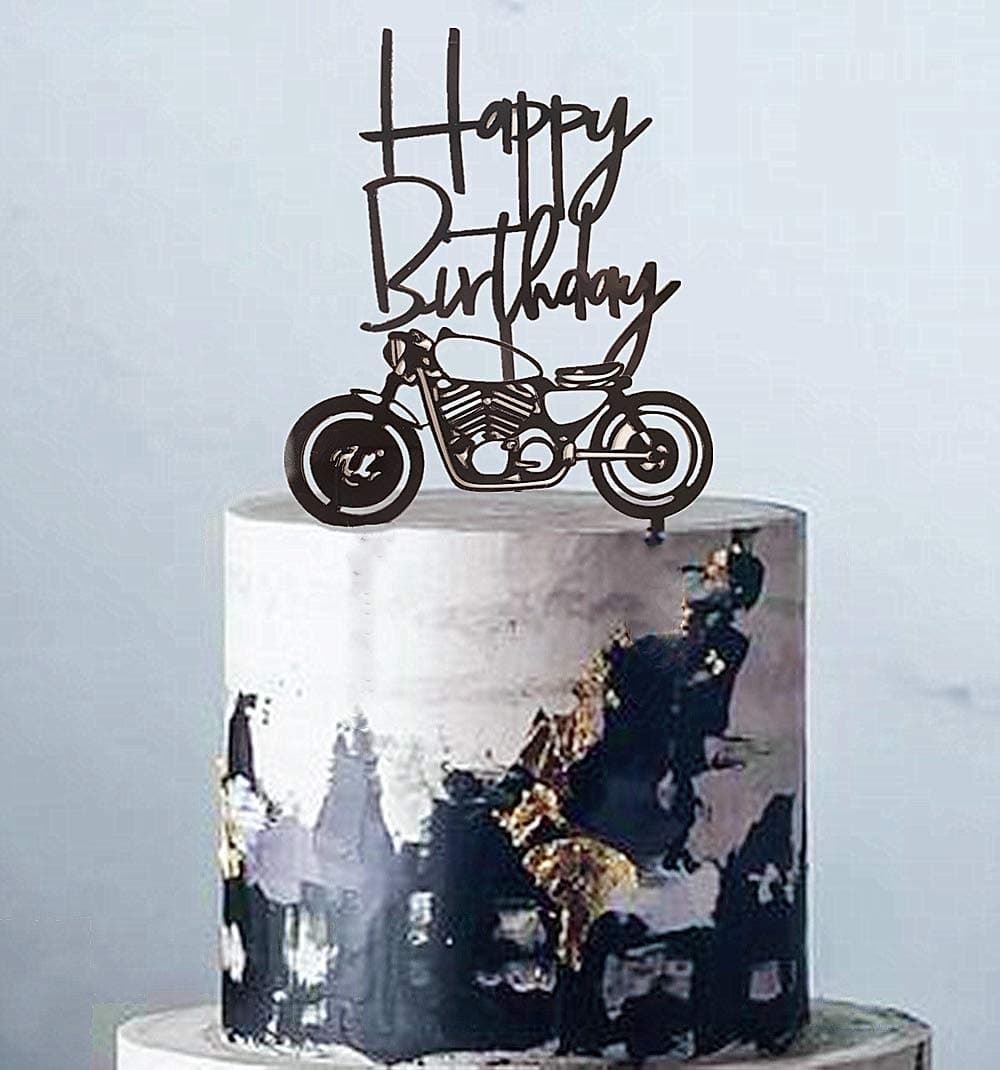 JeVenis 2 PCS Black Motorcycle Cake Topper Scooter Happy Birthday Cake Topper for Man’s Birthday Party or Boy’s Birthday
