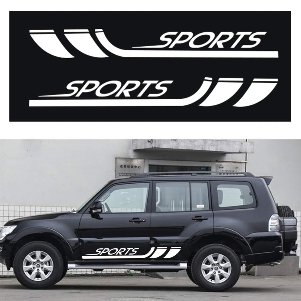 SLONG for Mitsubishi Pajero Custom Racing Car Truck Body Side Stripes Sticker Self-Adhesive Decal Vehicle Bumper Magnet White