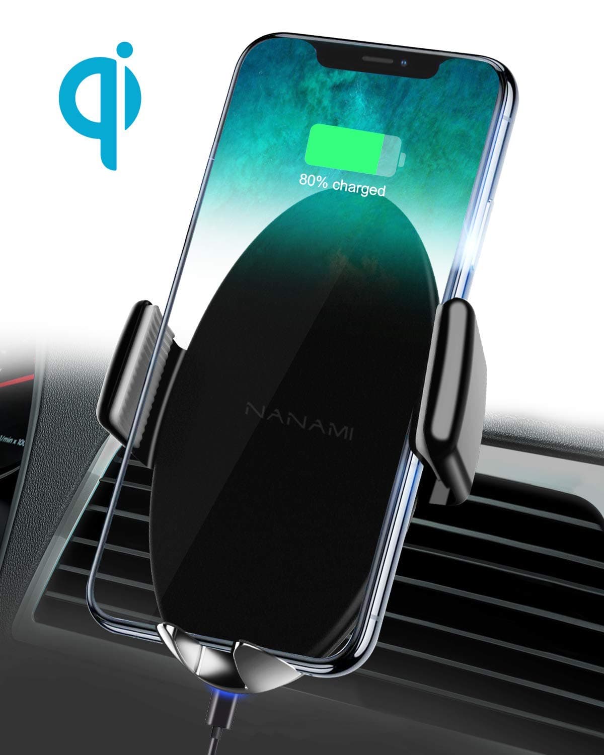NANAMI Wireless Car Charger Mount,7.5W/10W Fast Charging Auto-Clamping Car Phone Holder Compatible with Samsung S10/S10+/S10E/S9/S9+/S8/S8+/S7/S7edge/Note10/9/8 and iPhone 11/X/XS/XS Max/XR/8/8 Plus