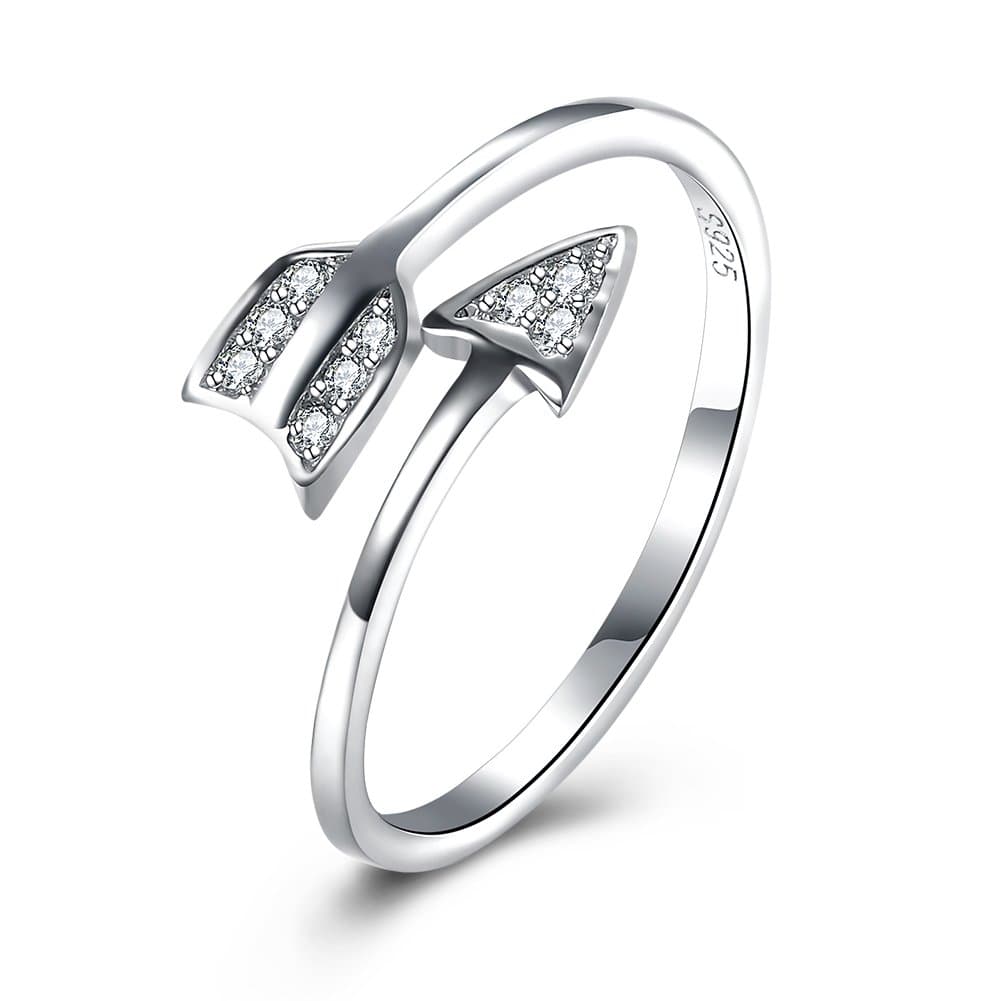 Women's 925 Sterling Silver Cubic Zircon Arrow Shape Princess Open Band Wedding Engagement Eternity Promise Ring Adjustable Size