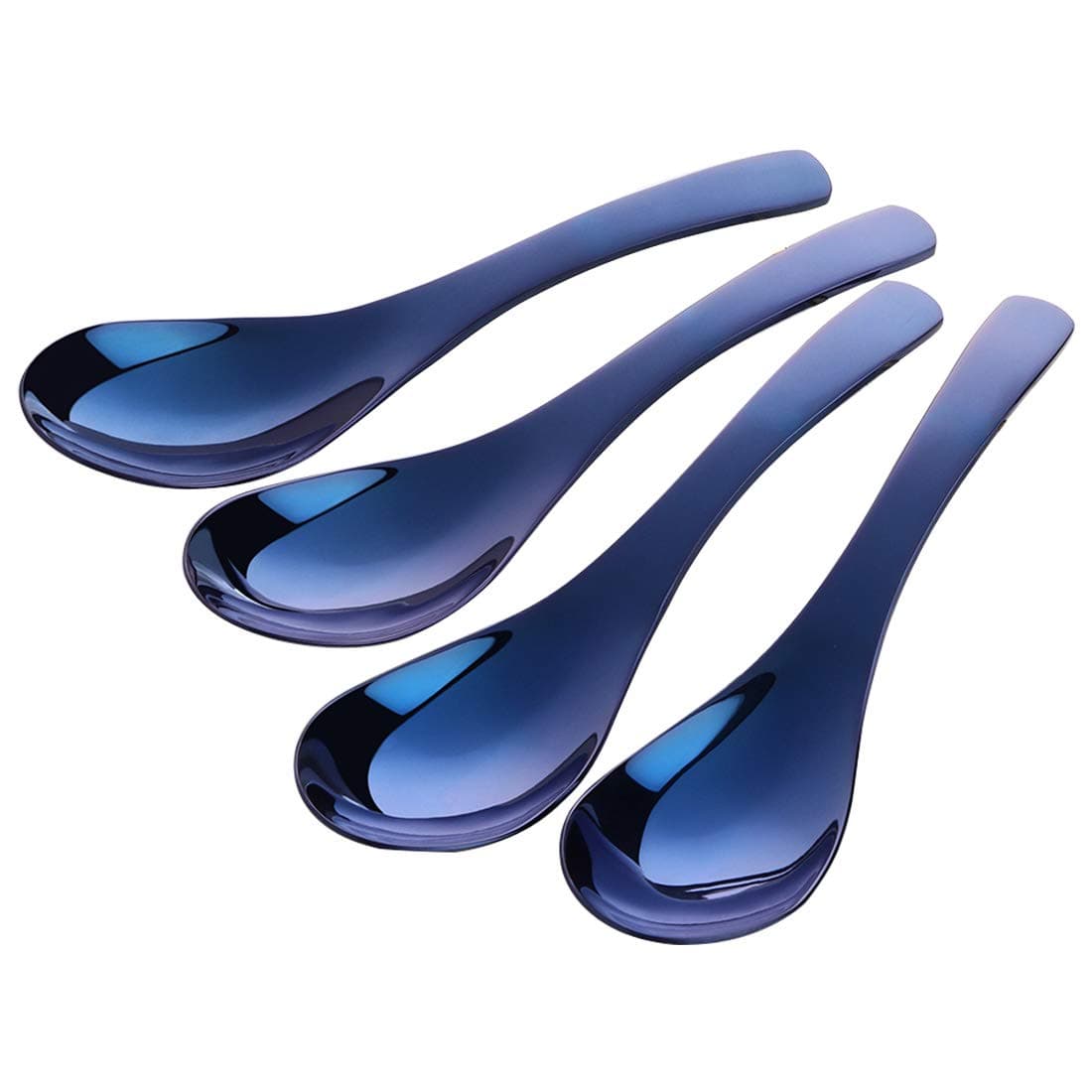 Blue Soup Spoons, Set of 4, Stainless Steel Polished Thick Heavy Duty Asian Rice Table Spoon,Dishwasher Safe