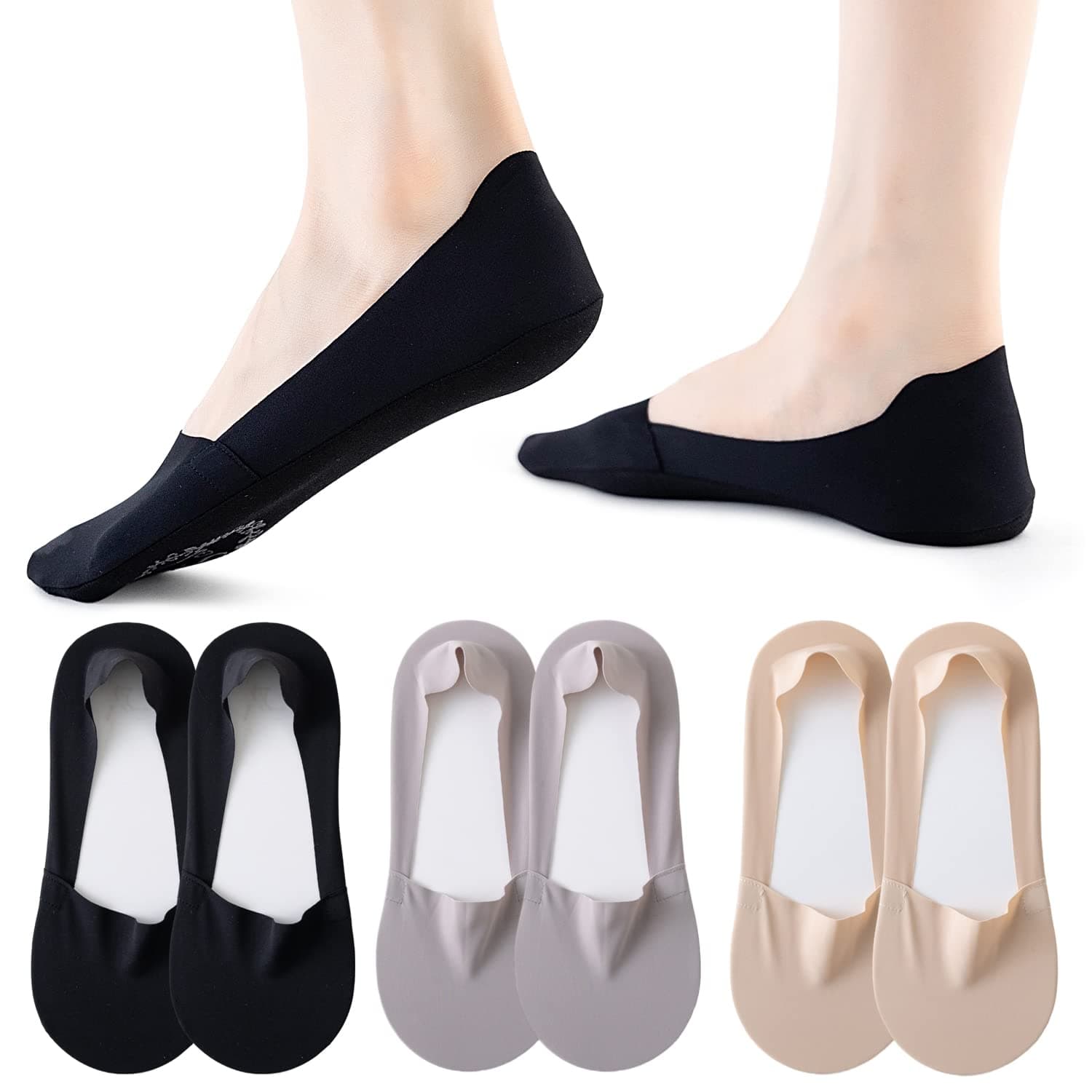 6/8 Pairs Women's No Show Ultra Low Cut Liner Socks - Ice Feeling, Non-Slip, Invisible, Thin