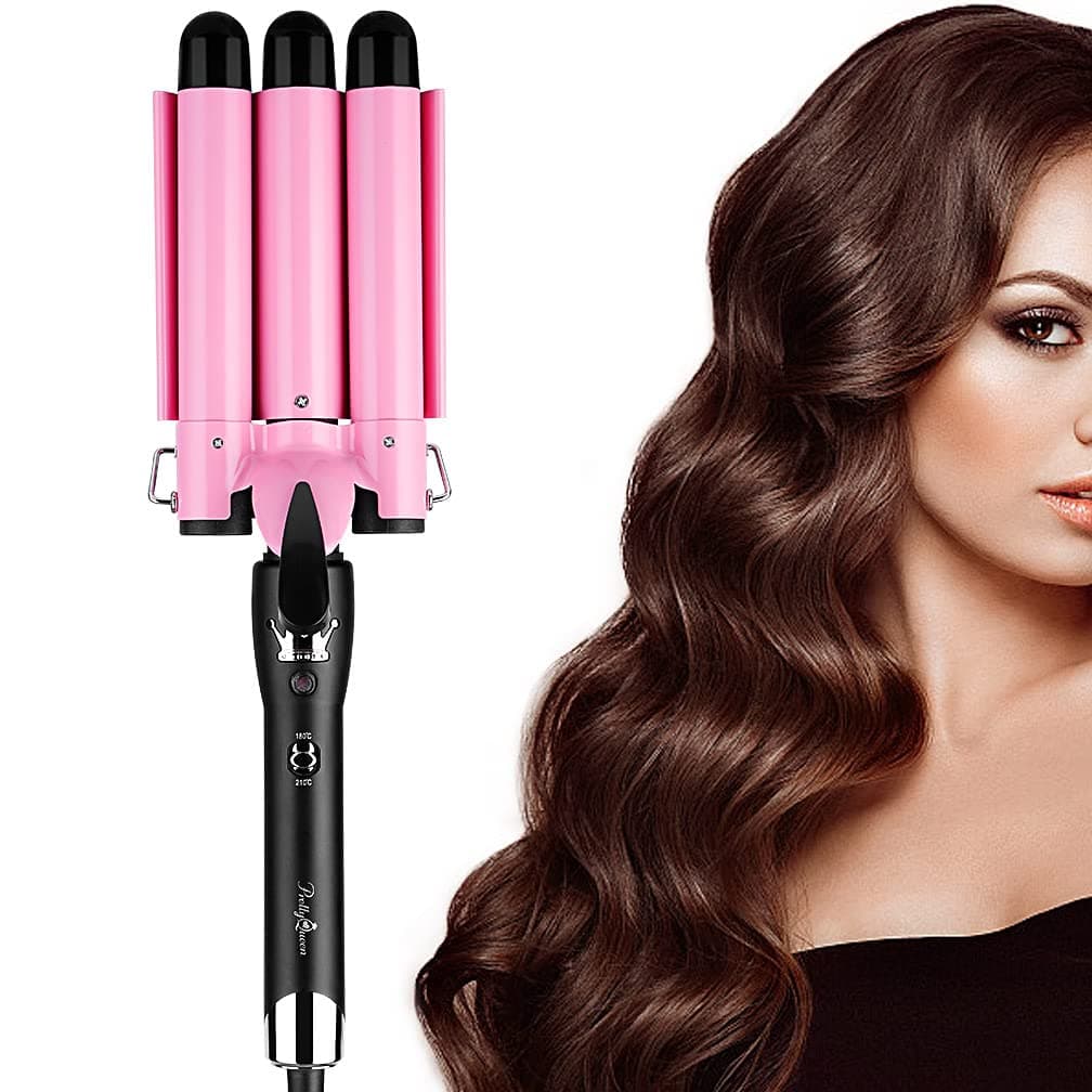 Professional Hair Curling Iron 3 Barrel Curling Iron Wand 1inch Hair Waver Iron Hot Tools LCD Digital Display Hair Curler (3 Barrel Curling Iron)