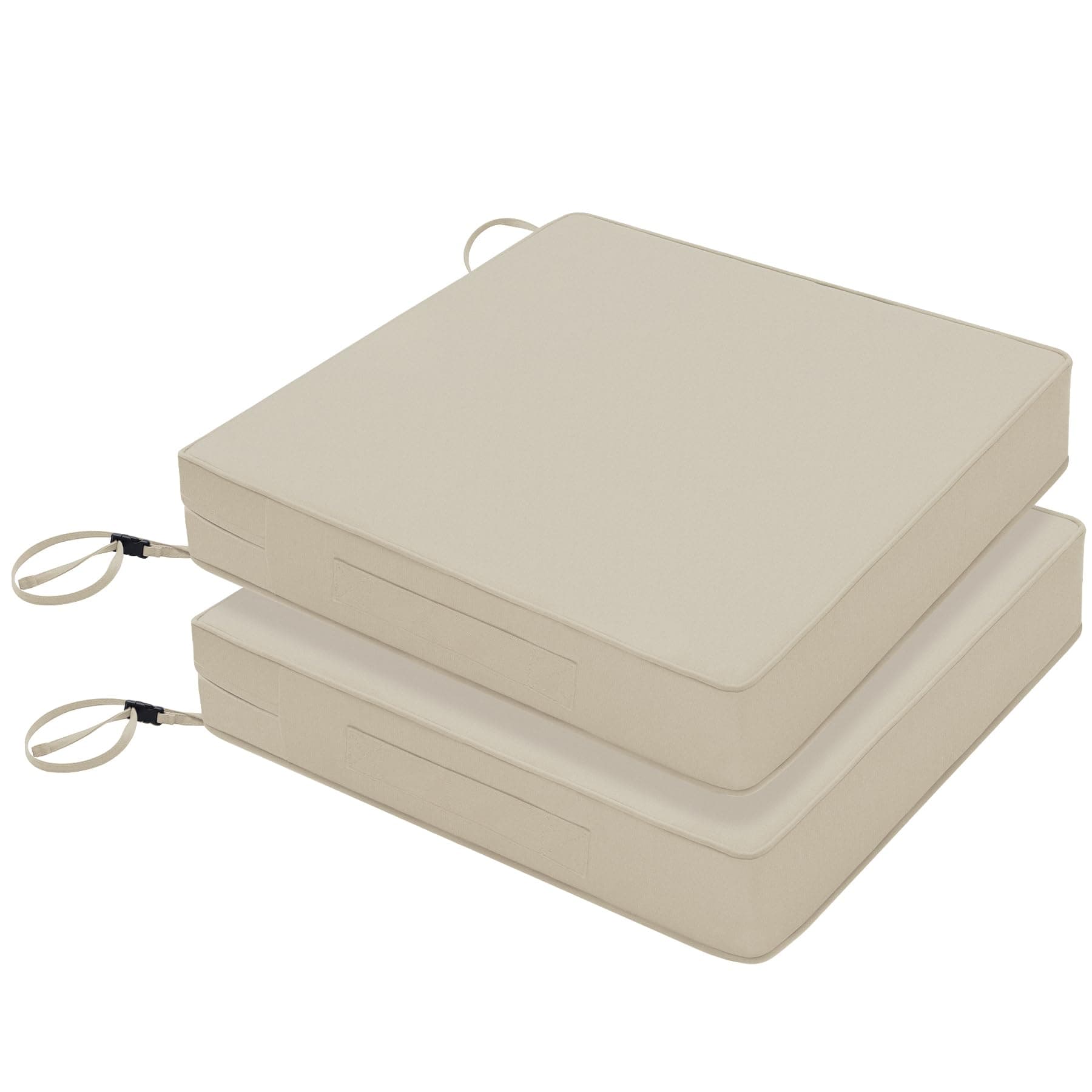 Favoyard Patio Chair Cushions 19 x 19 x 3 Inch Waterproof Outdoor Seat Cushions for Patio Furniture 3-Year Color Fastness Garden Sofa Couch Chair Pads with Handle & Adjustable Straps Set of 2, Beige